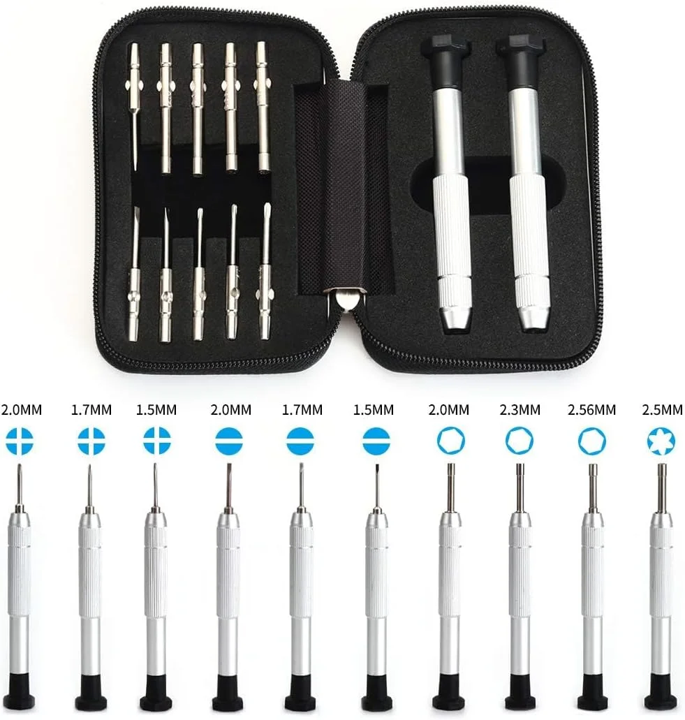 ست پیچ گوشتی دقیق، کیت تعمیر عینک با 10 مدل پیچ گوشتی/ پدهای بینی/ پیچ گوشتی قابل حمل 4 در 1/ قلاب گوش/ موچین برای عینک آفتابی، ساعت، ماشین حساب (همراه با 70 مدل پیچ)