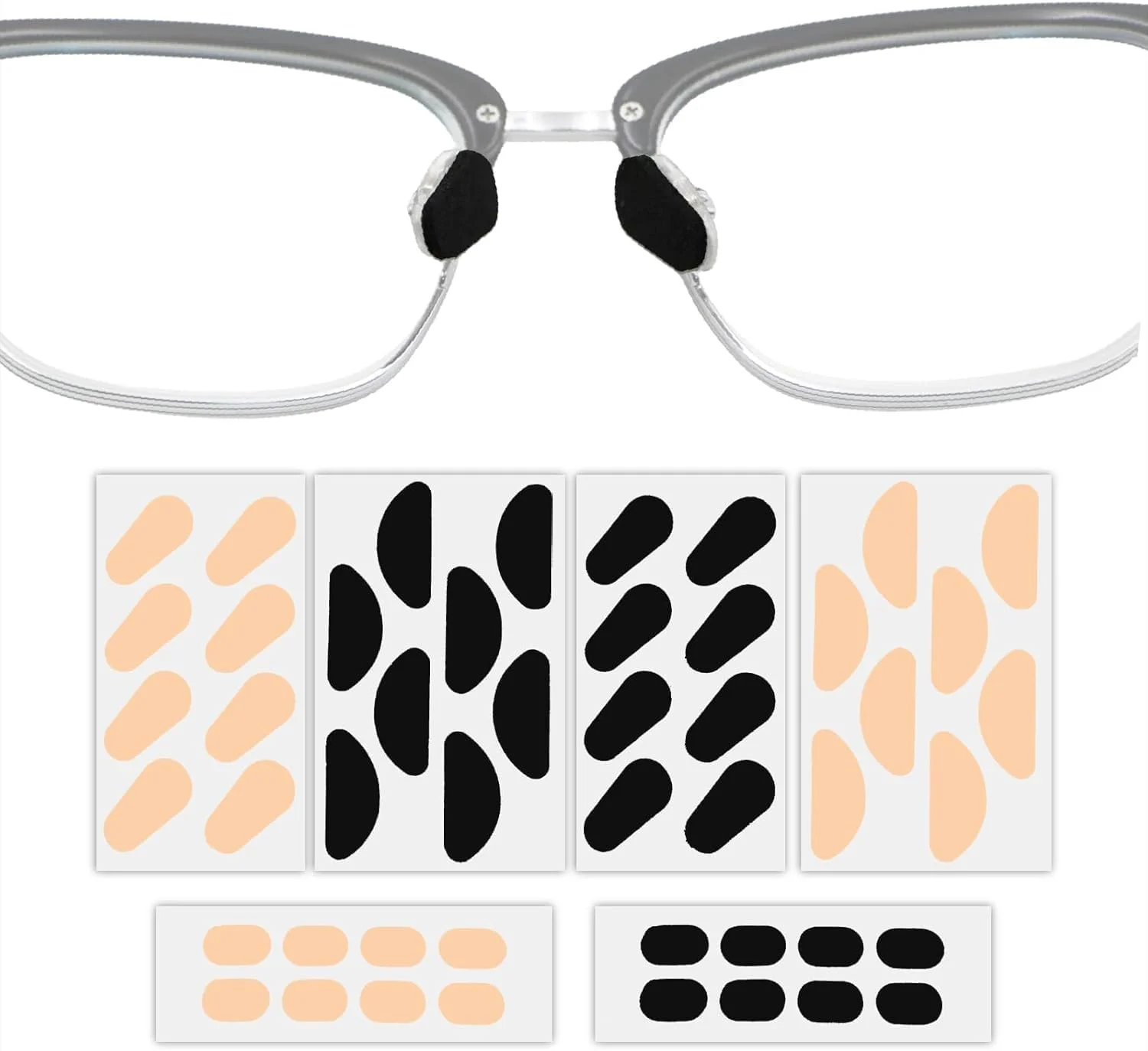 بالشتک بینی عینک، 24 جفت پد بینی برای عینک، پد بینی ضد لغزش عینک، پد بینی نرم و الاستیک برای عینک، پد بینی چسبی برای عینک (رنگ پوست، مشکی)