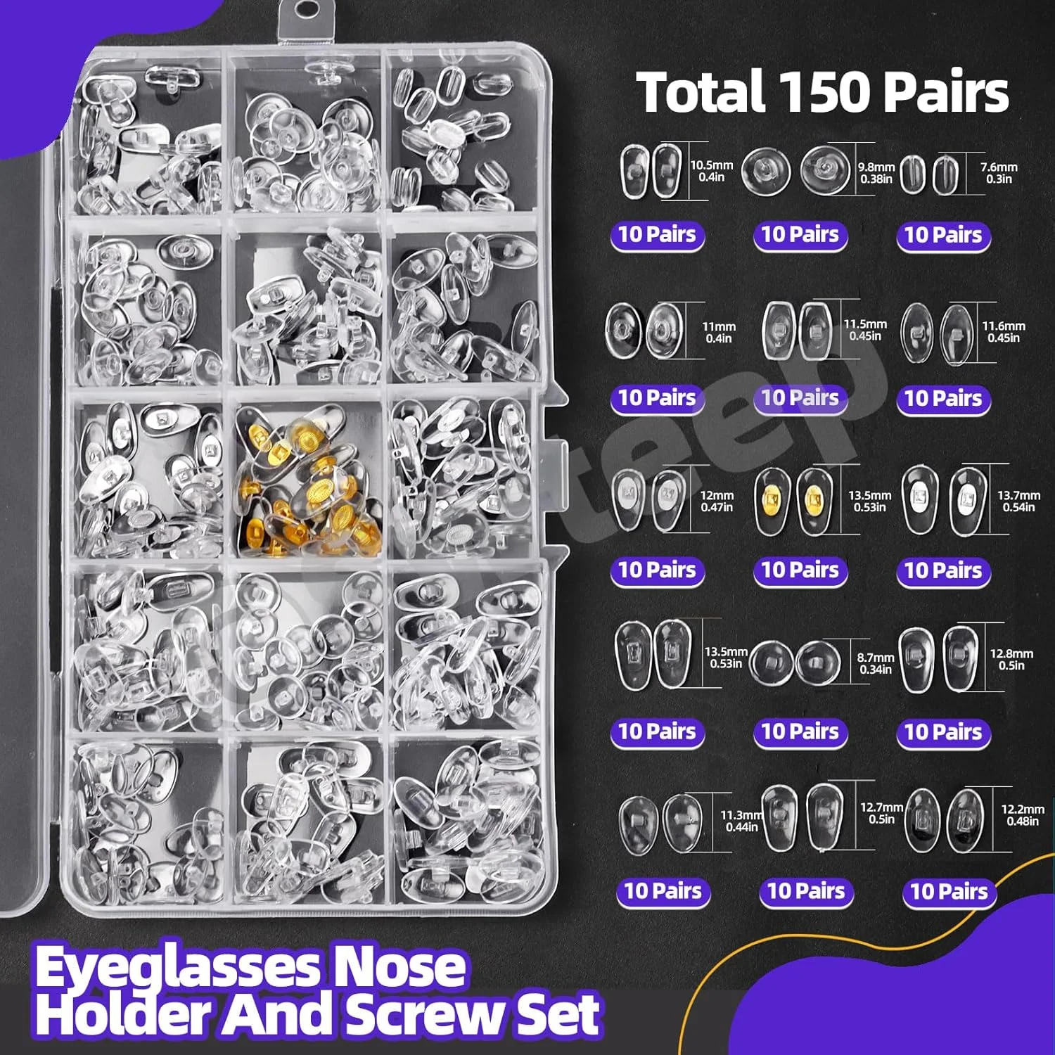 مجموعه تعمیر عینک Swpeet نسخه ارتقا یافته 1310 تکه شامل پدهای بینی، مجموعه پیچ گوشتی دقیق، پیچ، موچین، پارچه تمیز کننده برای عینک طبی، عینک آفتابی، ساعت