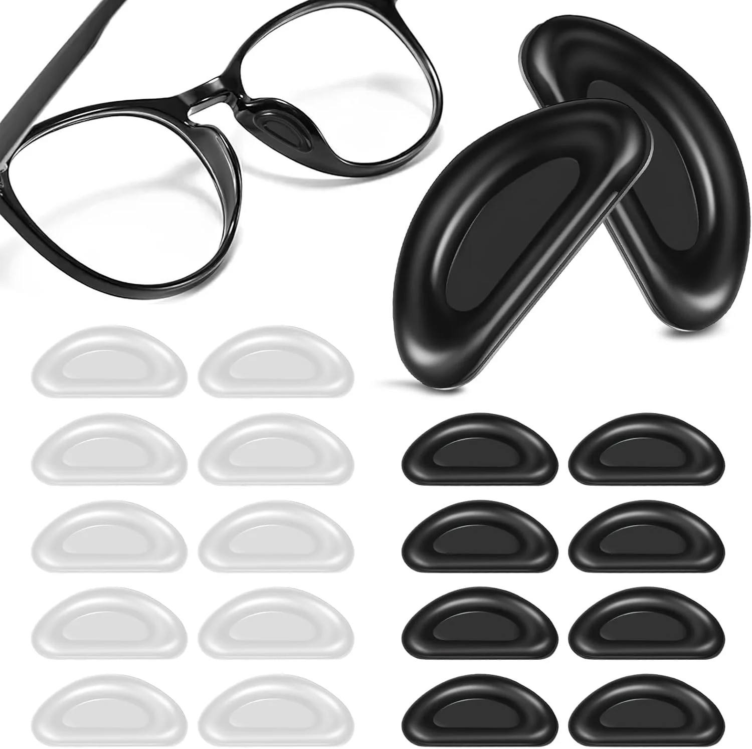 پدهای بینی عینک، 20 جفت پد بینی ضد لغزش عینک، پدهای بینی سیلیکونی چسبی برای عینک، عینک آفتابی (سفید و مشکی)