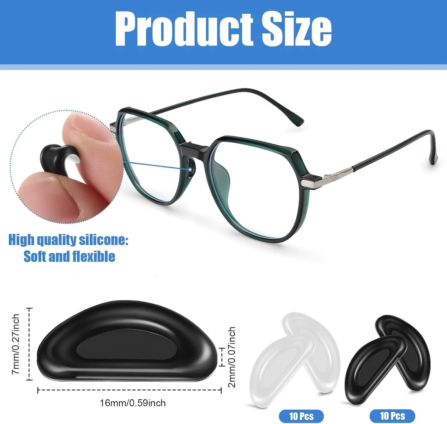 پدهای بینی عینک، 20 جفت پد بینی ضد لغزش عینک، پدهای بینی سیلیکونی چسبی برای عینک، عینک آفتابی (سفید و مشکی)