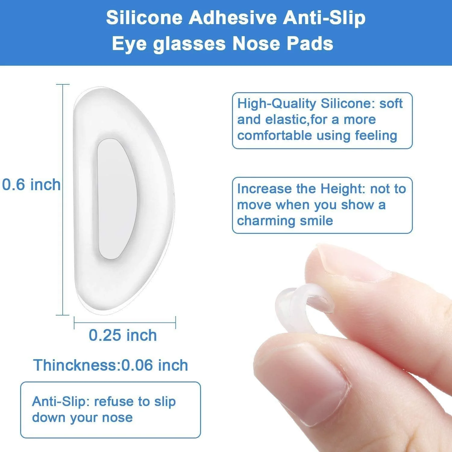 پدهای بینی چسبی KASTWAVE برای عینک، سیلیکونی نرم ضد لغزش مدل D، پد بینی چسبی برای عینک های طبی و آفتابی - 12 جفت (15 x 6 x 1.5 میلی متر)