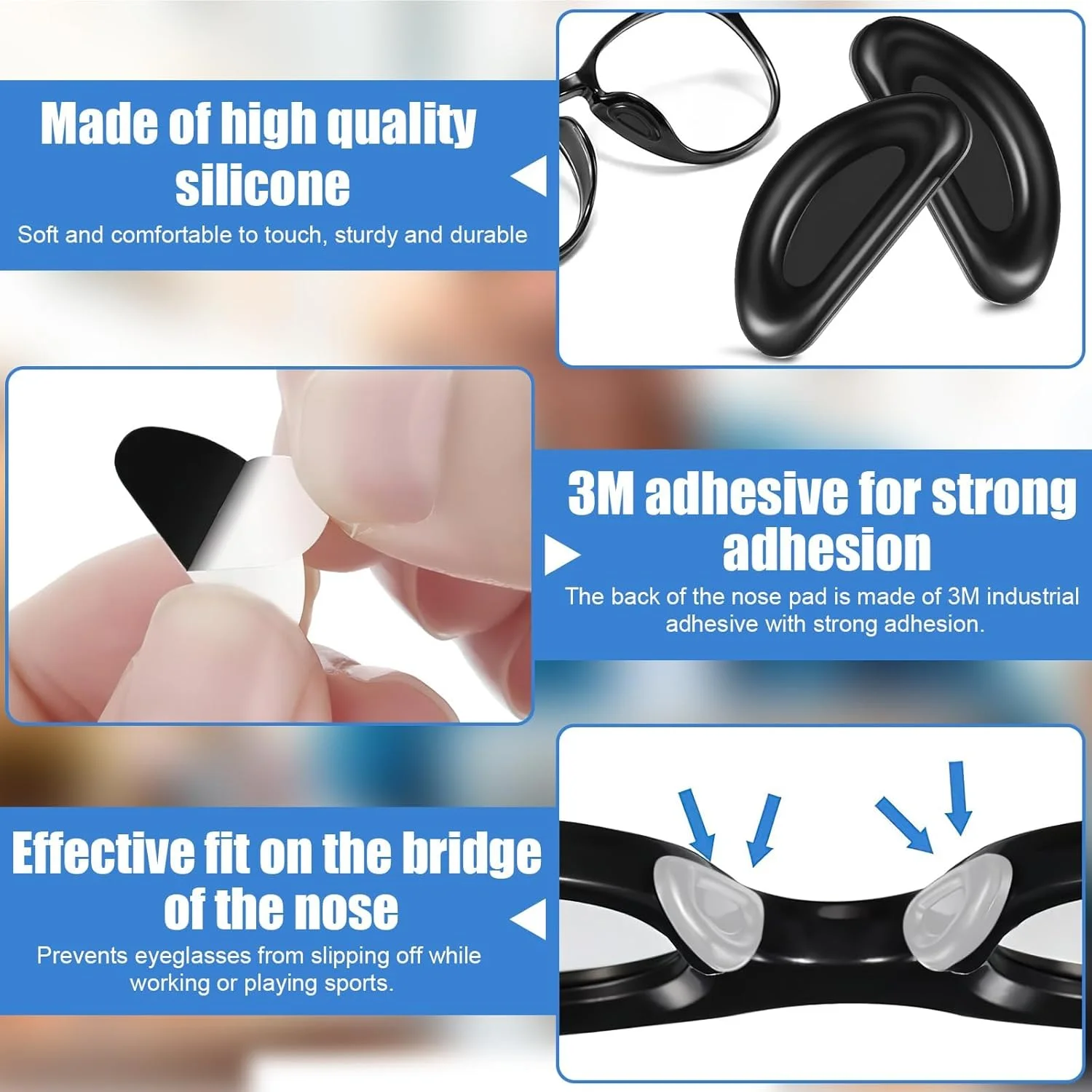 پدهای بینی عینک، 20 جفت پد بینی ضد لغزش عینک، پدهای بینی سیلیکونی چسبی برای عینک، عینک آفتابی (سفید و مشکی)