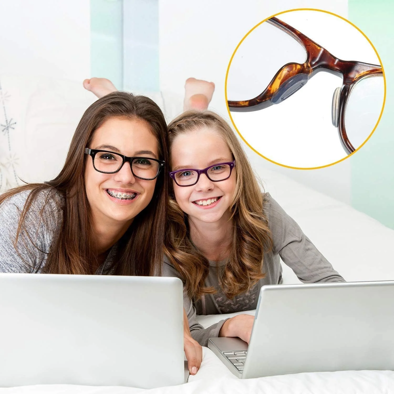 پدهای بینی چسبی KASTWAVE برای عینک، سیلیکونی نرم ضد لغزش مدل D، پد بینی چسبی برای عینک های طبی و آفتابی - 12 جفت (15 x 6 x 1.5 میلی متر)