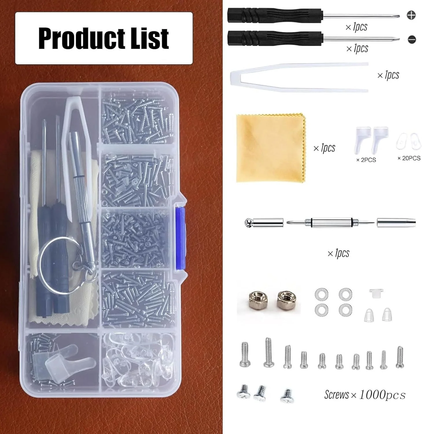 پد بینی عینک، کیت تعمیر عینک 1000 عددی با مواد بادوام و لوازم جانبی کامل، کیت تعمیر عینک با طراحی قابل حمل و استفاده چند منظوره برای عینک آفتابی، فریم های طبی و تعمیرات DIY