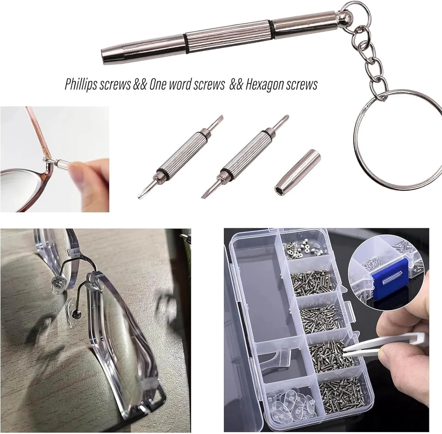 پد بینی عینک، کیت تعمیر عینک 1000 عددی با مواد بادوام و لوازم جانبی کامل، کیت تعمیر عینک با طراحی قابل حمل و استفاده چند منظوره برای عینک آفتابی، فریم های طبی و تعمیرات DIY