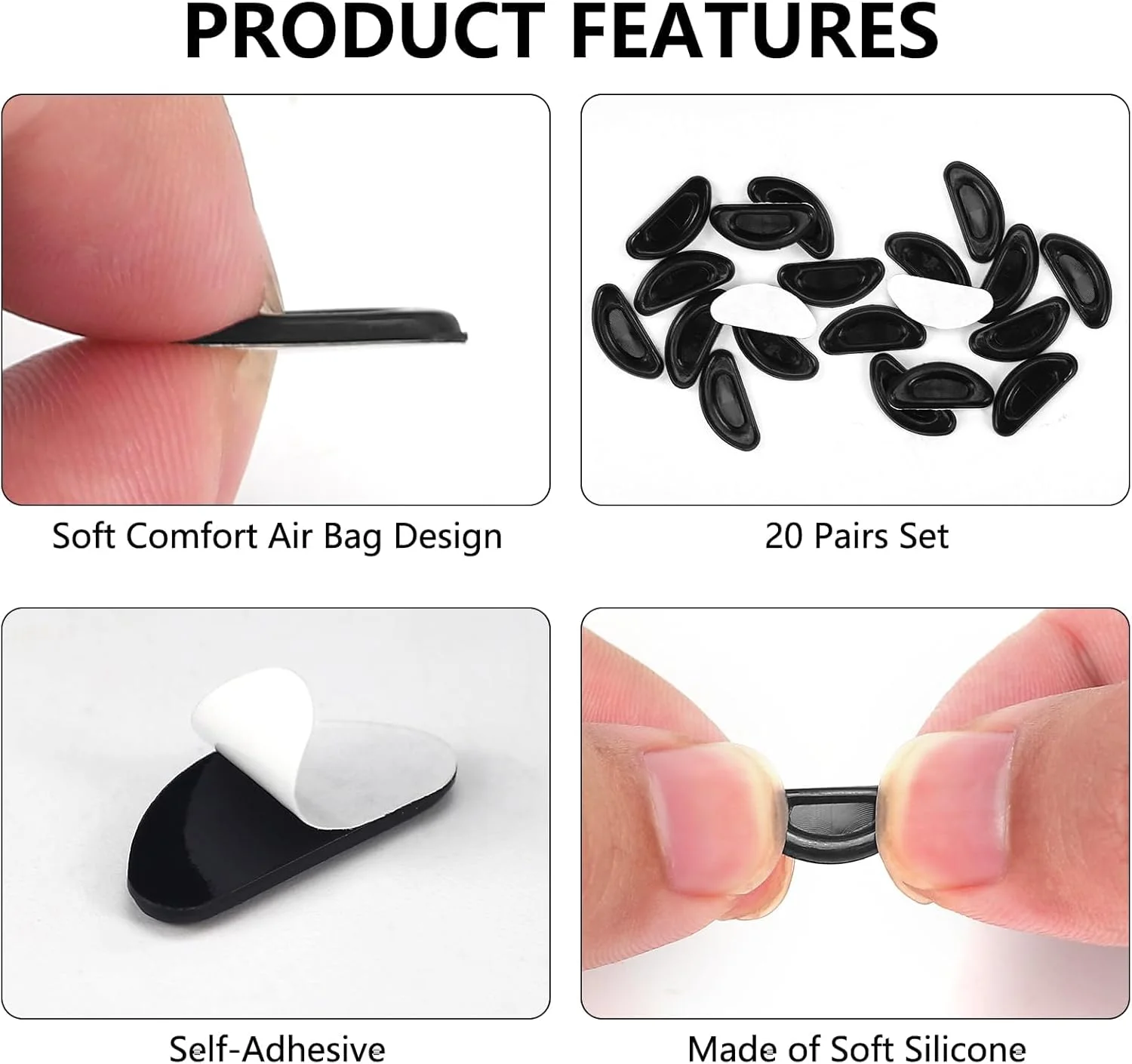 پد بینی عینک جافیوست 20 جفت، چسبی سیلیکونی ضد لغزش برای عینک آفتابی و عینک طبی، پد بینی چسبی برای عینک، پد بینی ضد لغزش عینک (10 شفاف + 10 مشکی)