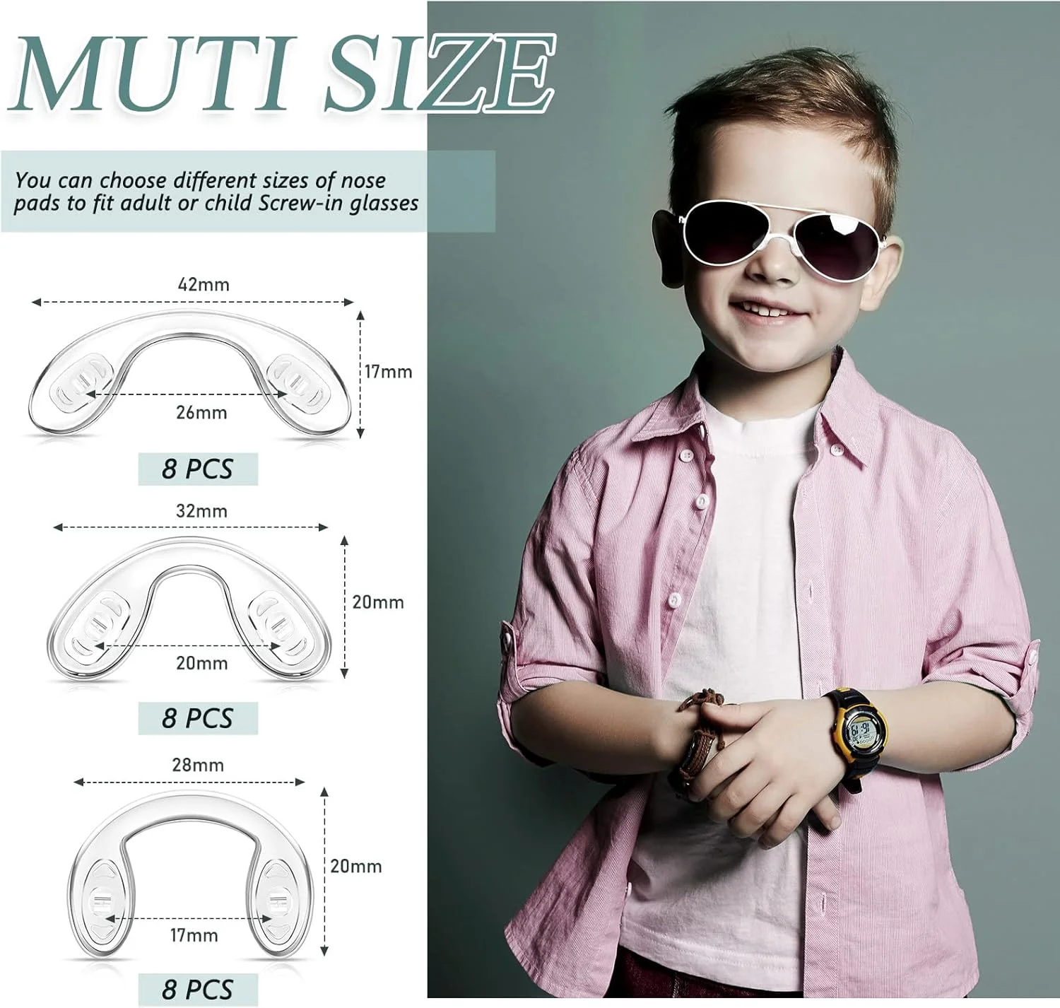 24 عدد پد بینی عینک U شکل، پد بینی سیلیکونی شفاف ضد لغزش برای عینک، ابزار مناسب برای کودکان و بزرگسالان در 3 سایز 42 میلی متر، 32 میلی متر، 28 میلی متر