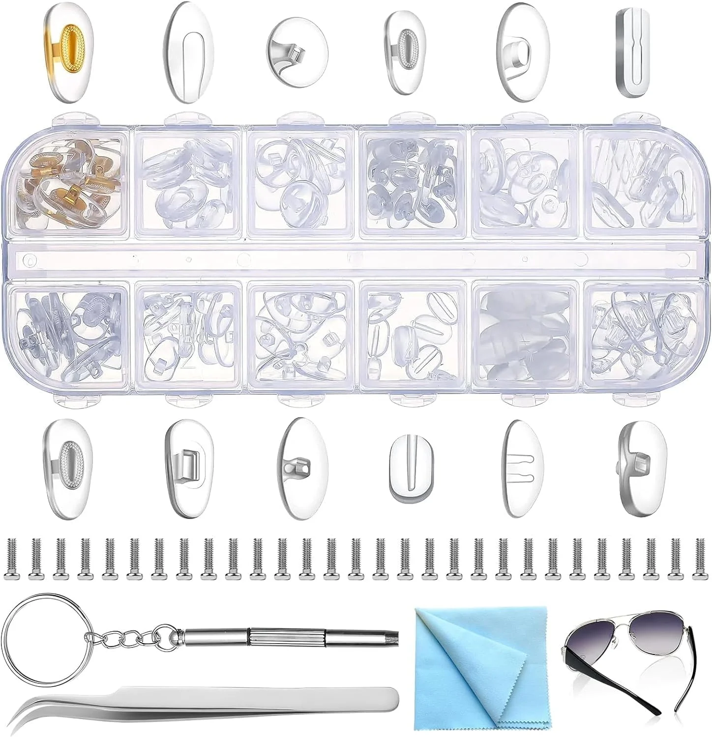 پدهای بینی عینک، 60 جفت پد بینی عینک ضد لغزش سیلیکونی نرم، کیت تعمیر عینک برای تعویض پد بینی و تعمیر عینک (12 مدل)