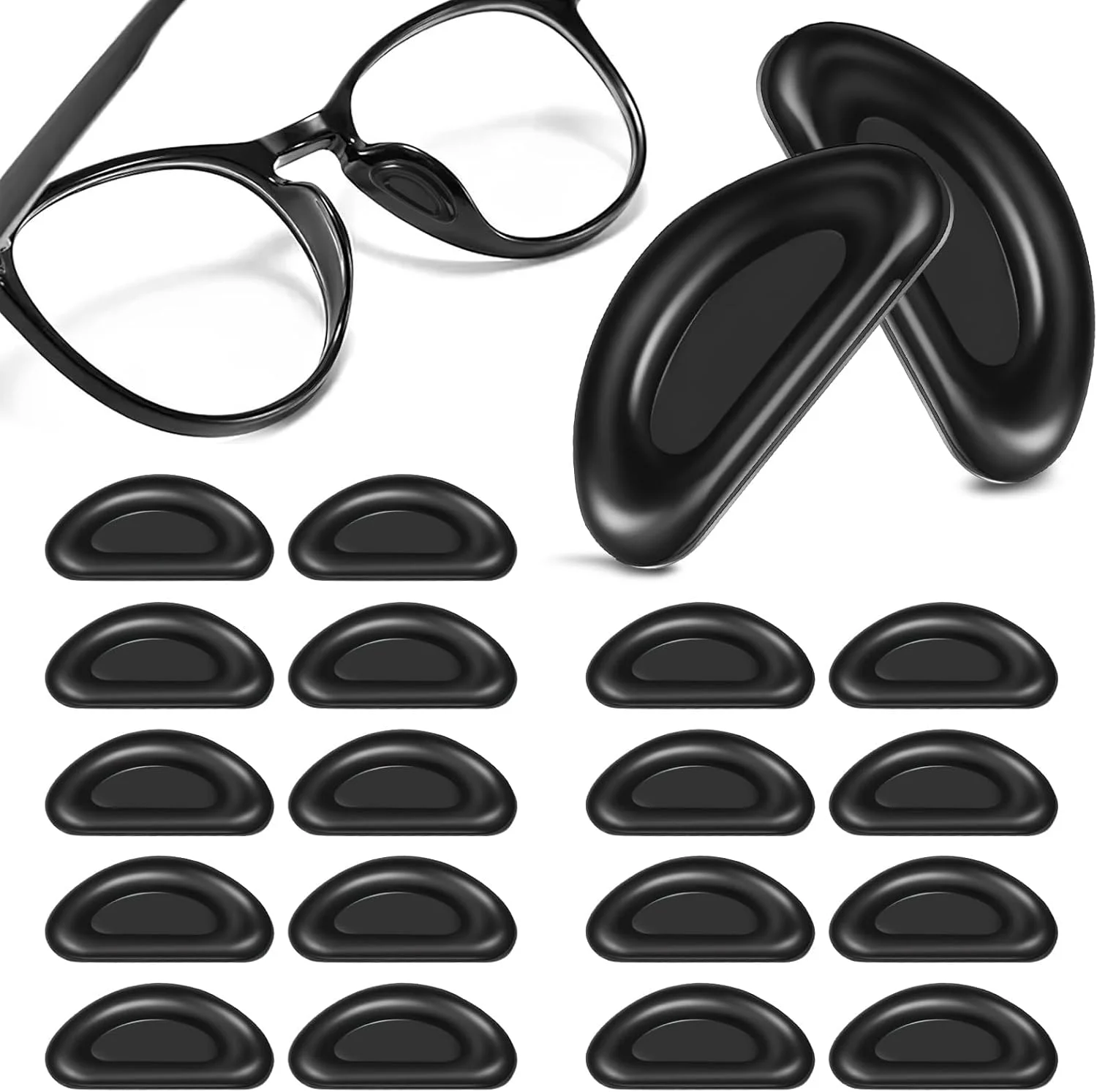 پدهای بینی عینک، 20 جفت پد بینی سیلیکونی عینک، پدهای ضد لغزش عینک برای عینک های طبی، عینک آفتابی، (مشکی)