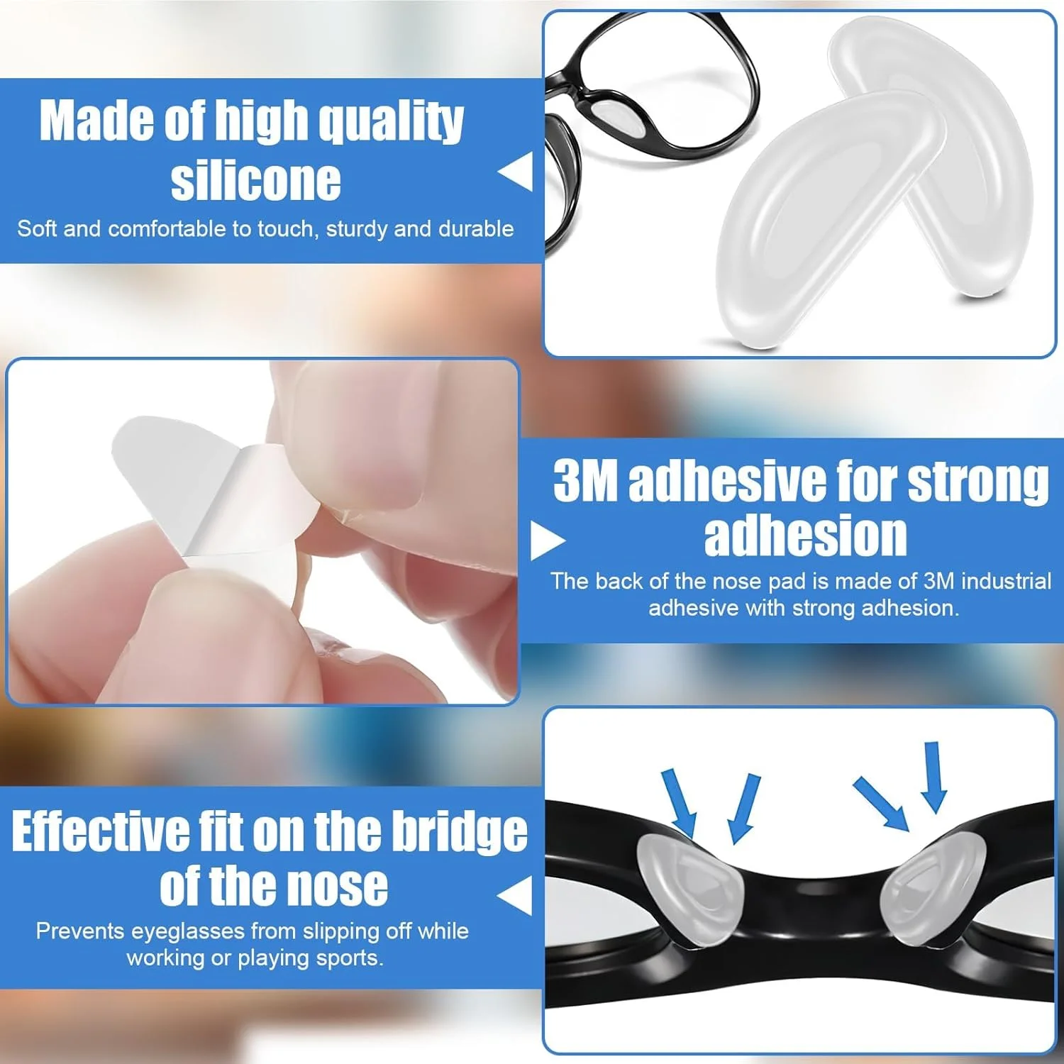 پدهای بینی عینک، 20 جفت پد بینی ضد لغزش عینک، پدهای بینی سیلیکونی چسبی برای عینک طبی، عینک آفتابی (سفید)
