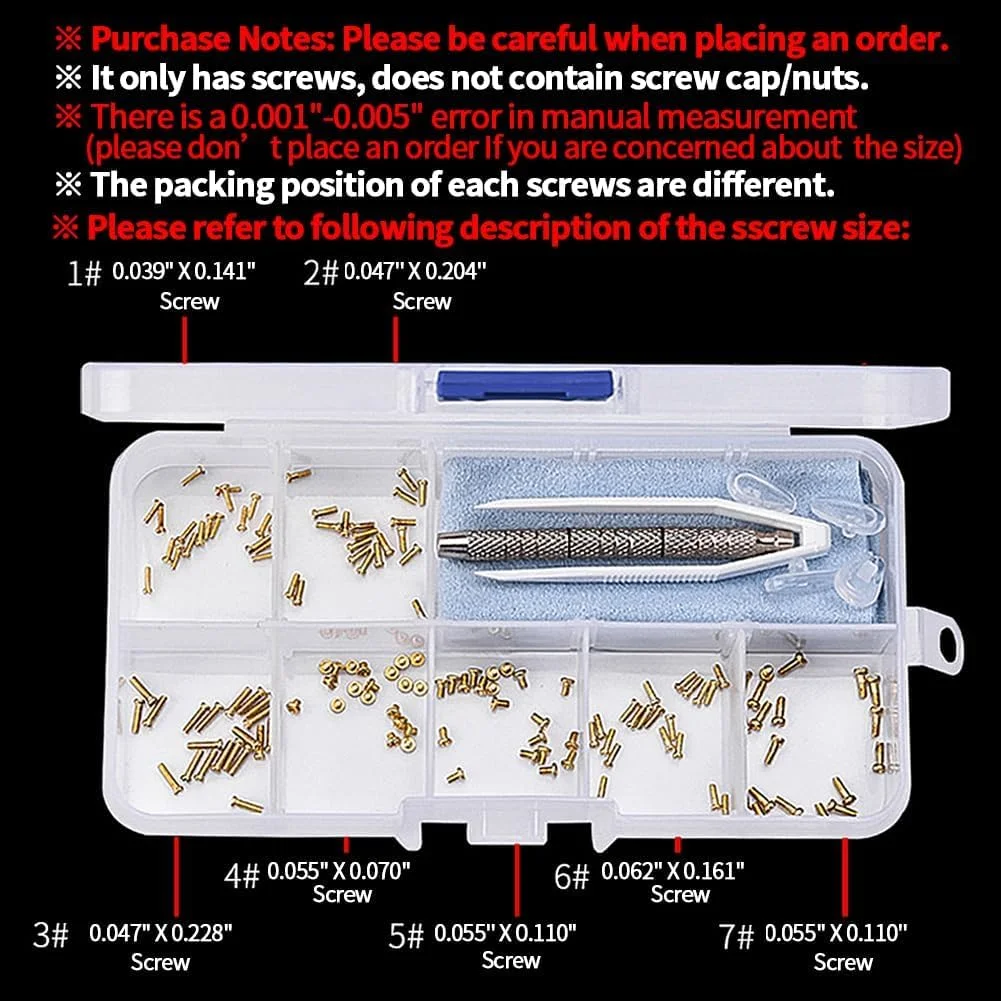مجموعه تعمیر عینک Azonee، ابزار تعمیر عینک، 140 عدد پیچ های ریز استیل طلایی و 2 جفت پد بینی به همراه پیچ گوشتی و موچین برای تعمیر ساعت و عینک