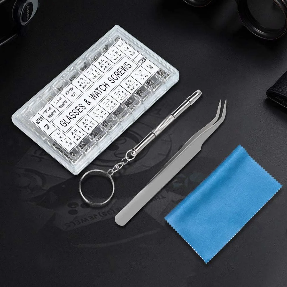 مجموعه تعمیر عینک Generies، شامل 1000 عدد پیچ های ریز استیل ضد زنگ، مناسب برای عینک آفتابی، ساعت، به همراه موچین، مهره، واشر و ابزار پیچ گوشتی 4 در 1 برای تعمیر عینک و ساعت مجموعه تعمیر عینک Generies، شامل 1000 عدد پیچ های ریز استیل ضد زنگ، مناسب برای عینک آفتابی، ساعت، به همراه موچین، مهره، واشر و ابزار پیچ گوشتی 4 در 1 برای تعمیر عینک و ساعت