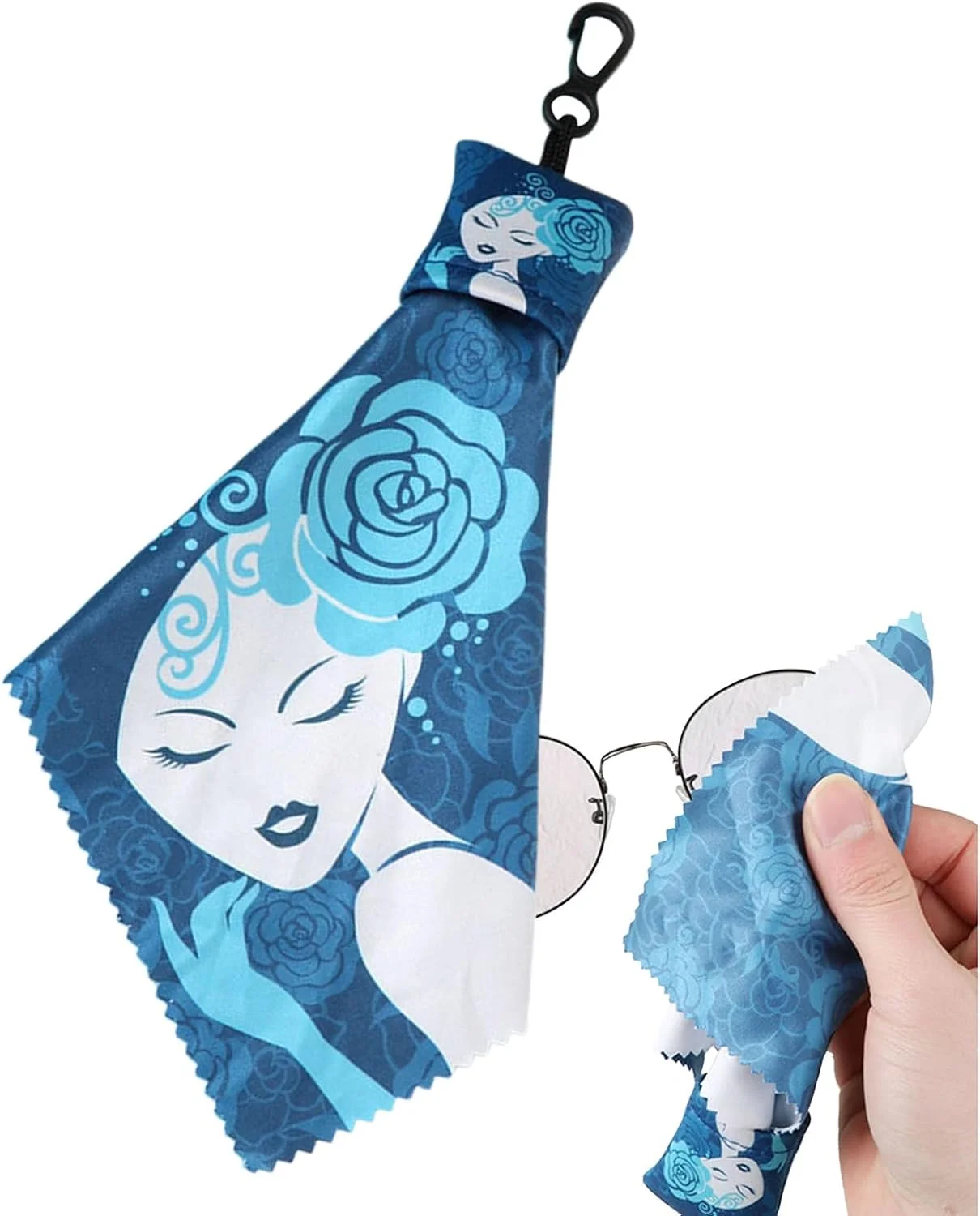 دستمال تمیز کننده عینک | دستمال مرطوب میکروفیبر قابل شستشو با جاکلیدی برای عینک - دستمال تمیز کننده عینک با طرح گل برای شیشه جلو، دوربین، تلفن، پنجره، آینه و لنز