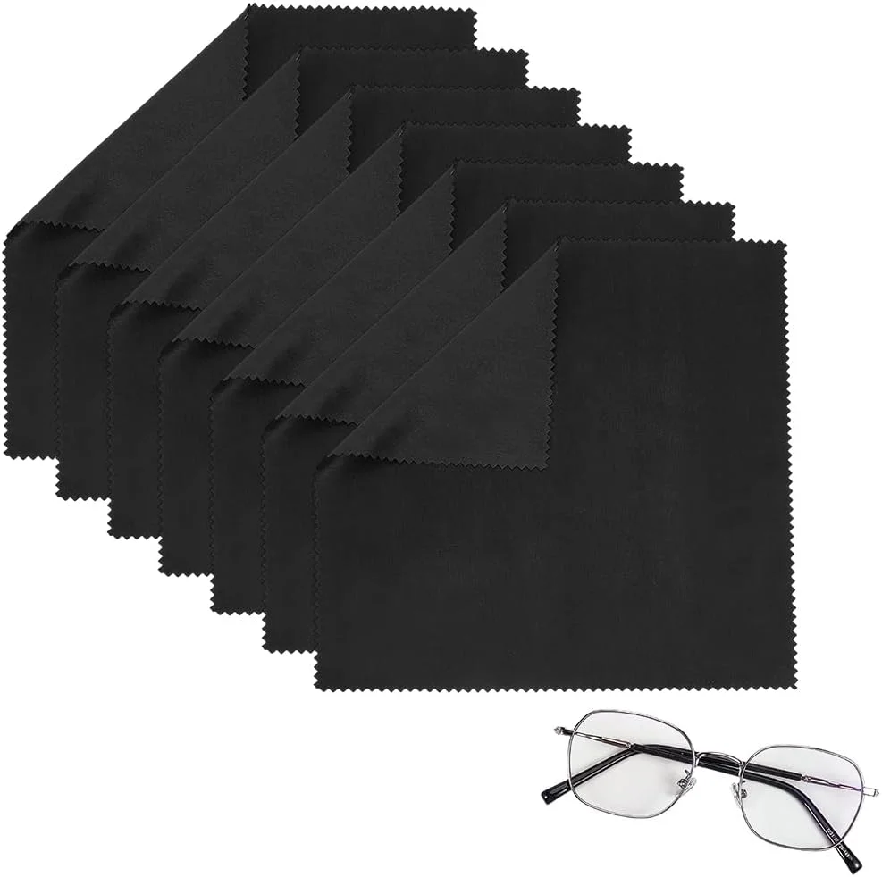 GORGECRAFT بسته 7 عددی دستمال تمیز کننده عینک از جنس میکروفیبر، 20x20 سانتی متر، دستمال های تمیز کننده عینک مشکی مربع شکل قابل استفاده مجدد برای لنز دوربین، لوازم الکترونیکی، صفحه تلویزیون، تلفن همراه، لپ تاپ