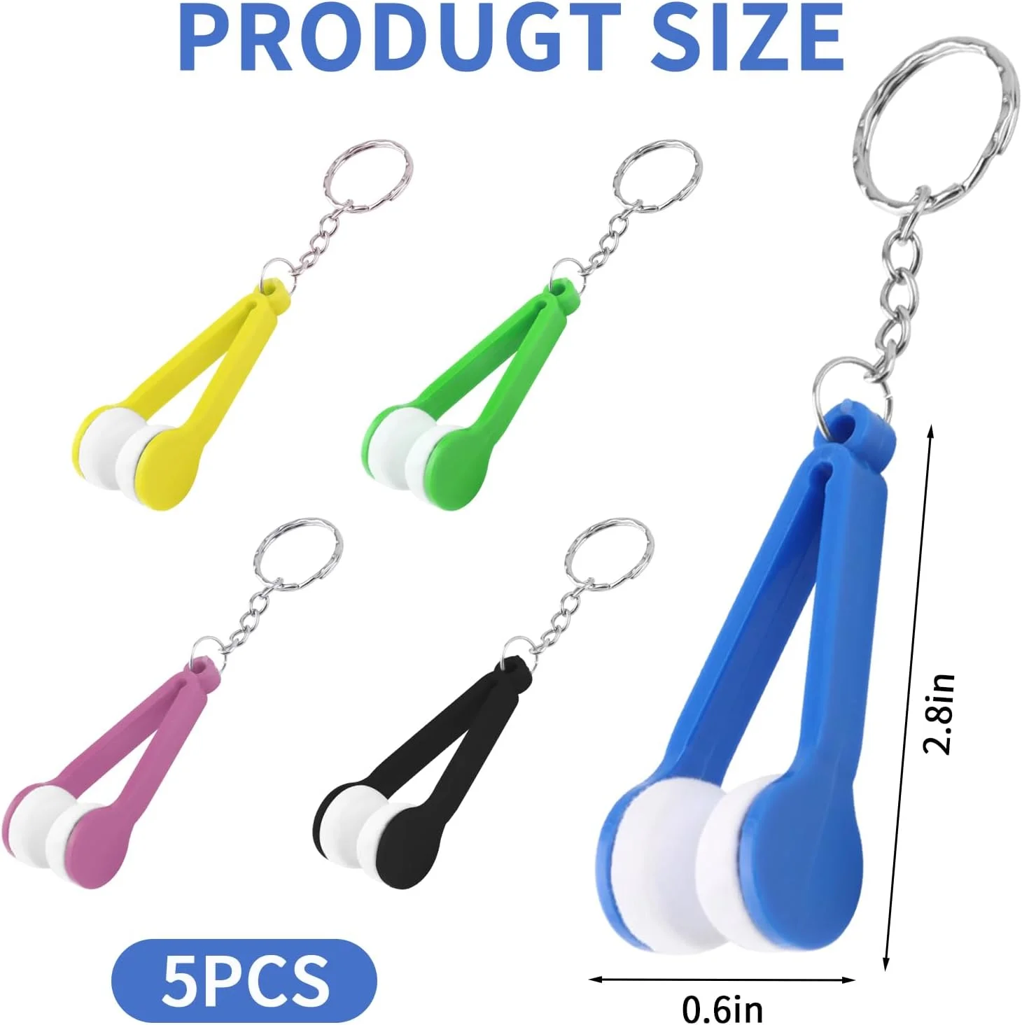 ابزار تمیز کننده عینک 5 عددی، مینی تمیز کننده عینک آفتابی با پارچه میکروفیبر و جاکلیدی، گیره پارچه نرم برای عینک آفتابی، تمیز کننده سطح لنز عینک