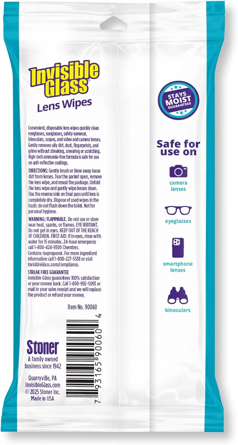 دستمال مرطوب تمیز کننده لنز Invisible Glass 90060 – بدون رگه، بدون پرز برای عینک، لنز دوربین، دوربین دوچشمی و دوربین گوشی های هوشمند، ایمن برای پوشش های بازتابنده – 16 عدد دستمال مرطوب تمیز کننده لنز Invisible Glass 90060 – بدون رگه، بدون پرز برای عینک، لنز دوربین، دوربین دوچشمی و دوربین گوشی های هوشمند، ایمن برای پوشش های بازتابنده – 16 عدد