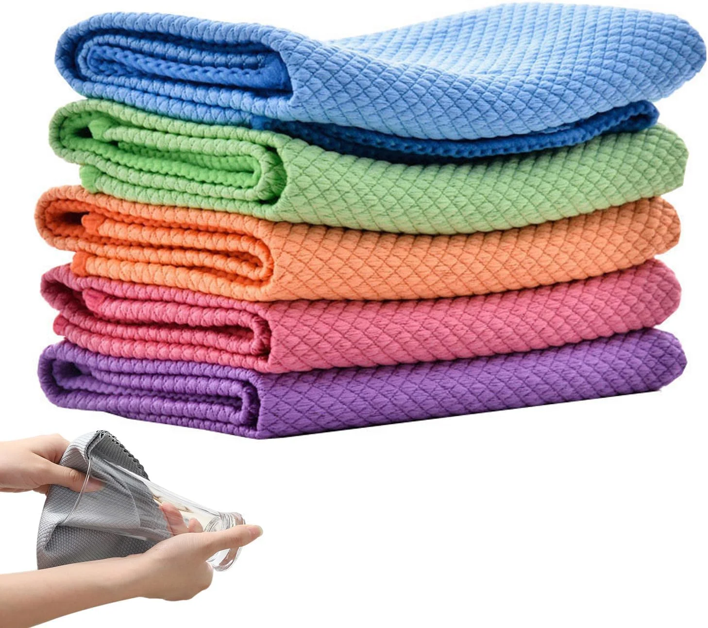 ۵ عدد دستمال نظافت شیشه، دستمال نظافت پنجره بدون پرز، دستمال نظافت میکروفایبر بسیار جاذب، لوازم نظافت، دستمال پولیش نانو برای نظافت شیشه آینه مراقبت از خودرو آشپزخانه