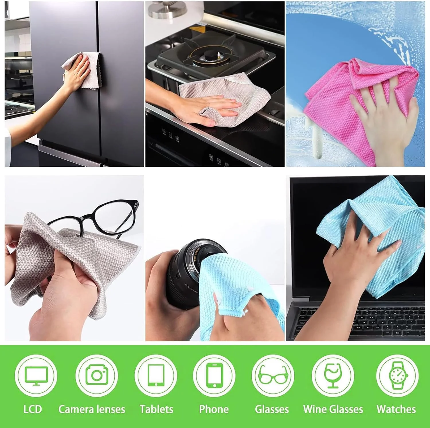 ۵ عدد دستمال نظافت شیشه، دستمال نظافت پنجره بدون پرز، دستمال نظافت میکروفایبر بسیار جاذب، لوازم نظافت، دستمال پولیش نانو برای نظافت شیشه آینه مراقبت از خودرو آشپزخانه
