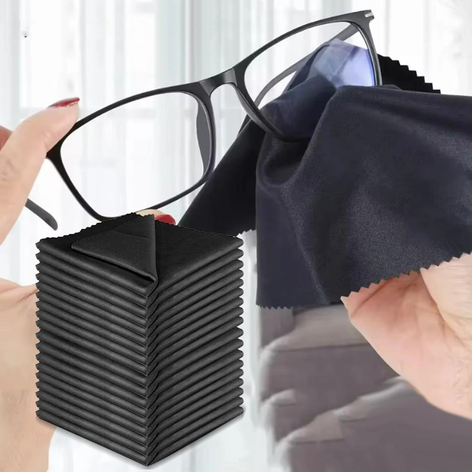 دستمال تمیز کننده میکروفایبر برای کامپیوتر، لنز دوربین، عینک، تلویزیون، لپ تاپ، تبلت، تلفن و صفحه نمایش وسایل الکترونیکی، 15 سانتی متر (مشکی)، 10 عدد