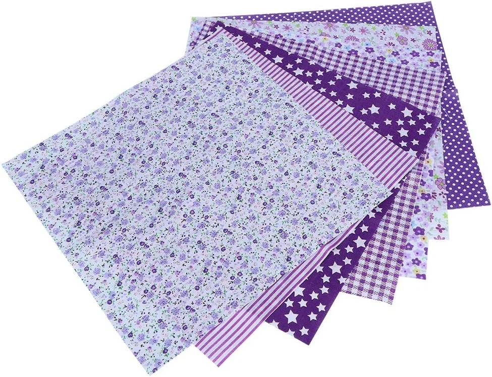 پارچه نخی طرح گل بنفش، مناسب برای خیاطی، تکه دوزی و کارهای هنری - بسته 7 عددی