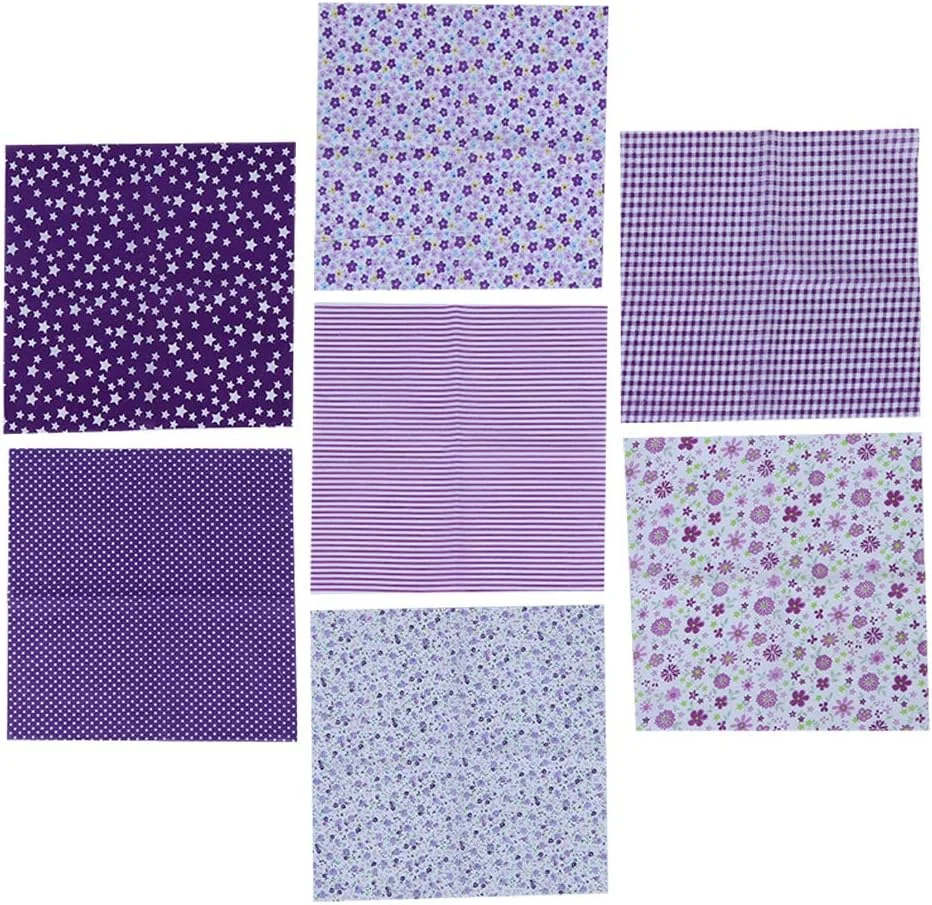 پارچه نخی طرح گل بنفش، مناسب برای خیاطی، تکه دوزی و کارهای هنری - بسته 7 عددی