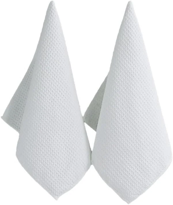 بسته 2 عددی دستمال پولیش ظروف شیشه ای میکروفایبر ممتاز، حوله های خشک کن بزرگ بدون پرز برای لیوان ها، پایه های لیوان، ظروف شیشه ای، لنز دوربین، 30 در 30 سانتی متر (سفید، 2 عدد)