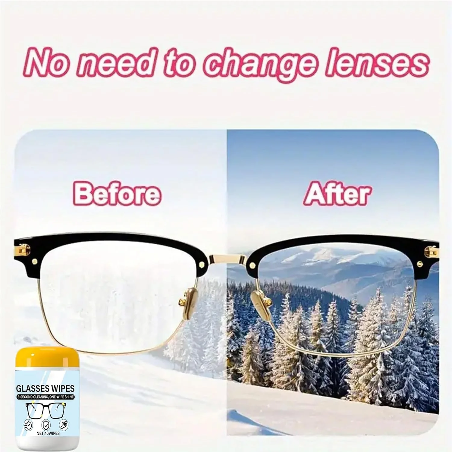 دستمال مرطوب تمیز کننده عینک - 40 عدد خشک‌شونده سریع و ضد بخار | دستمال مرطوب تمیز کننده عینک | مناسب برای تلفن، کامپیوتر، لوازم الکترونیکی، لپ‌تاپ، مانیتور، تلویزیون، دوربین و عینک