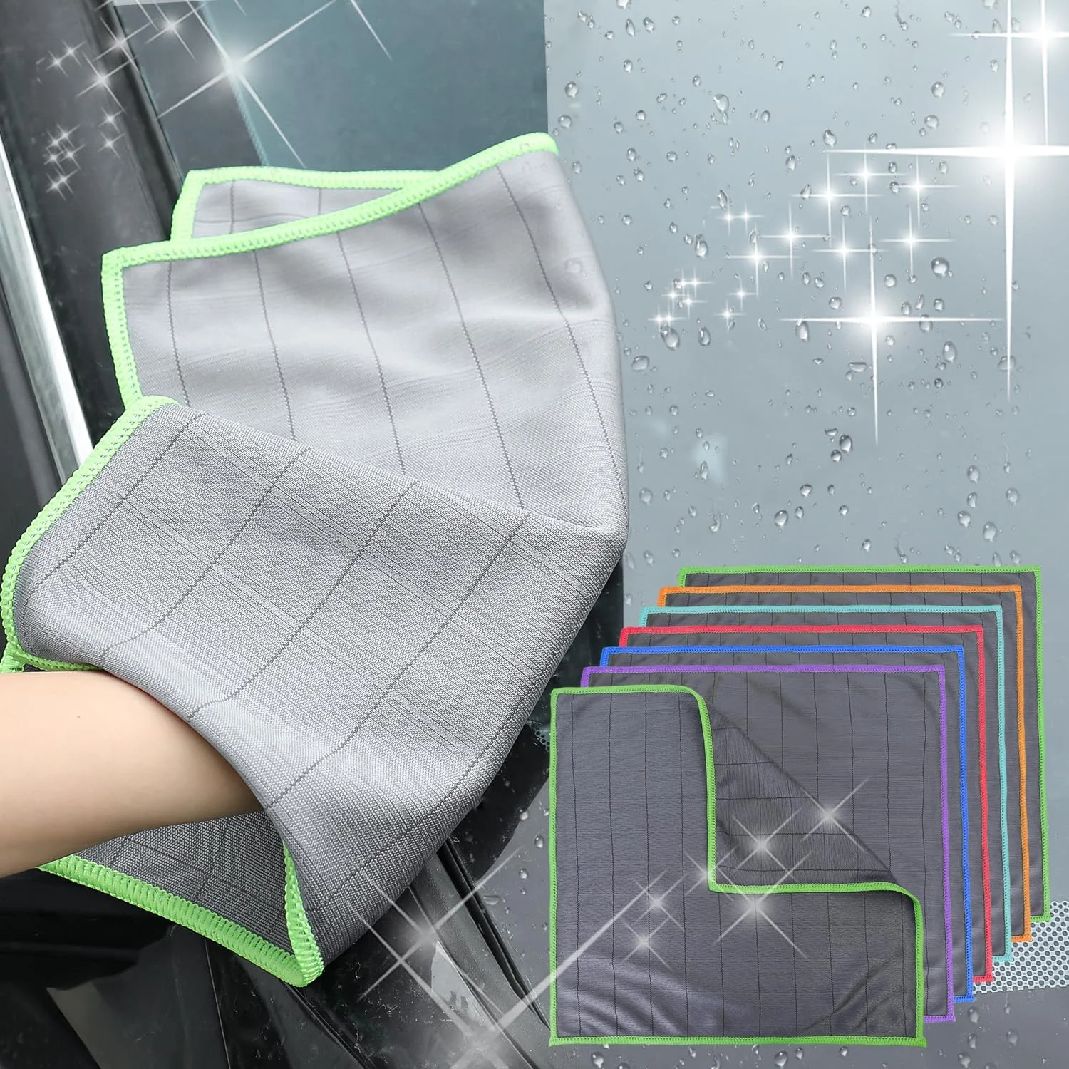 ۲ عدد دستمال میکروفایبر تمیز کننده شیشه، دستمال تمیز کننده بدون لک معجزه آسا، حوله های تمیز کننده بدون پرز قابل استفاده مجدد برای آشپزخانه، پنجره ها، آینه، لیوان (رنگ تصادفی، ۲۹x۲۹ سانتی متر)