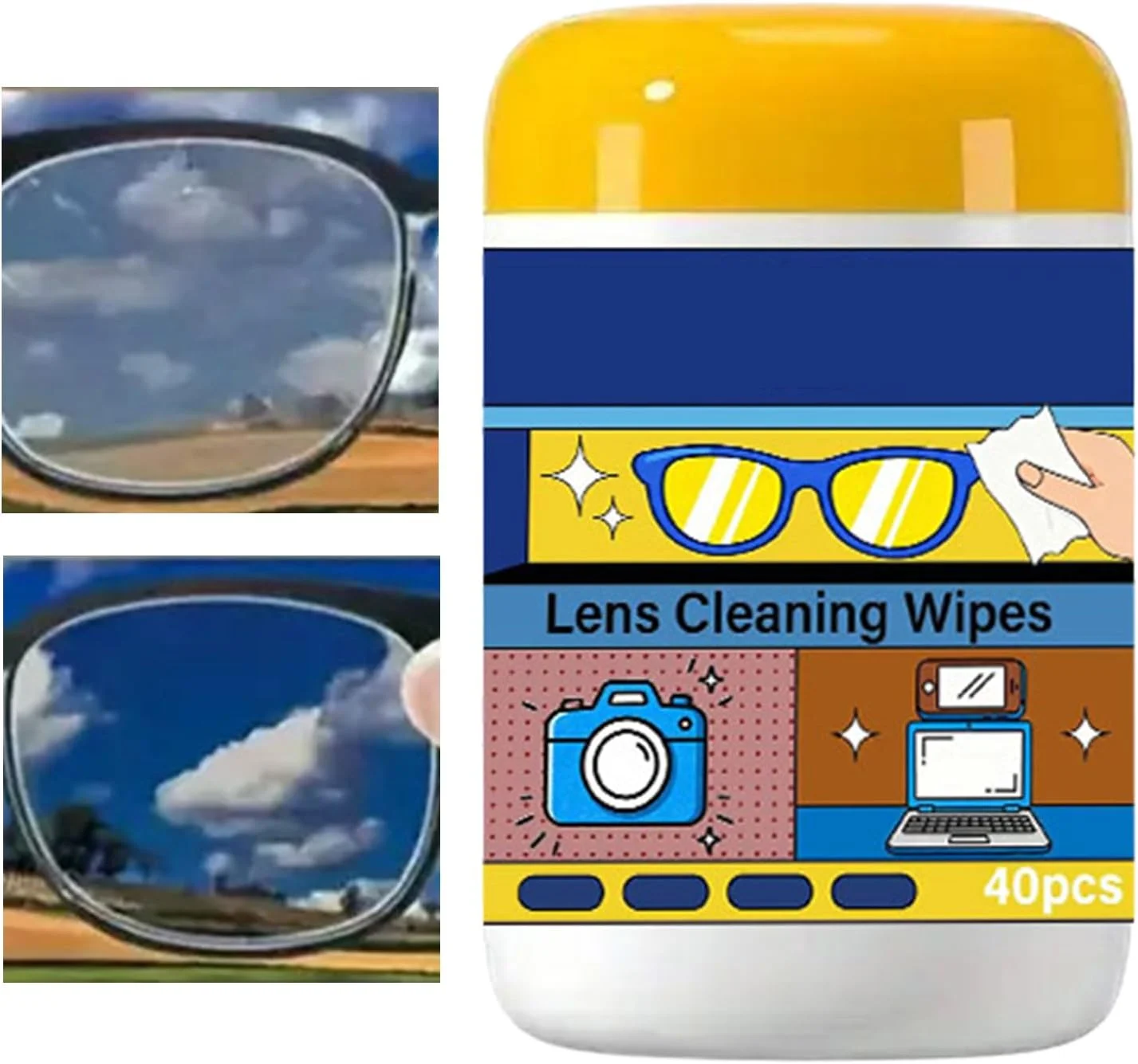 دستمال مرطوب تمیز کننده چند منظوره - قابل حمل و بدون ایجاد خط و خش، مناسب برای لنز، آینه، پنجره، صفحه تلویزیون، تلفن های هوشمند، تبلت، مانیتور و عینک