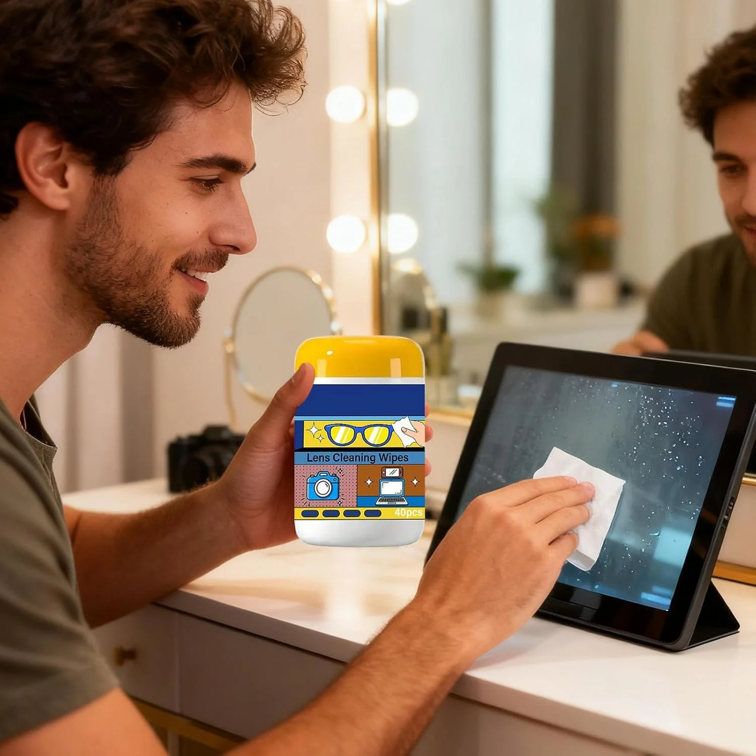 دستمال مرطوب تمیز کننده چند منظوره - قابل حمل و بدون ایجاد خط و خش، مناسب برای لنز، آینه، پنجره، صفحه تلویزیون، تلفن های هوشمند، تبلت، مانیتور و عینک