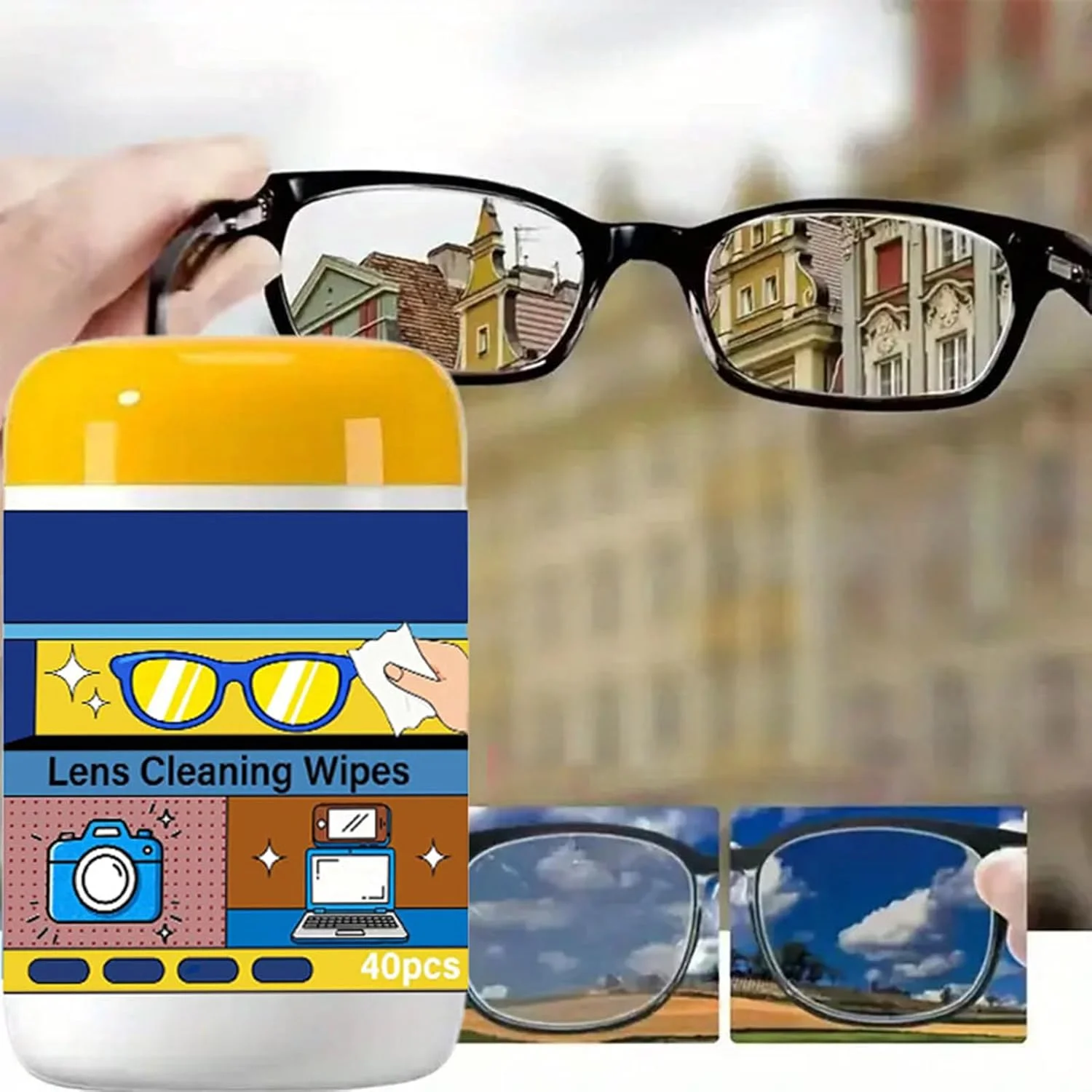 دستمال مرطوب تمیز کننده چند منظوره - بدون ایجاد خط و خش، قابل حمل برای لنز، عینک، آینه، پنجره، صفحه تلویزیون، تلفن هوشمند، تبلت و مانیتور