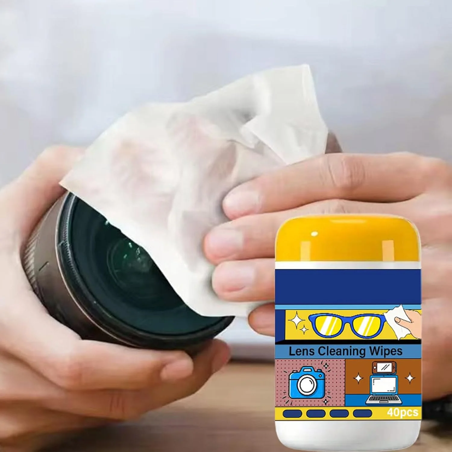 دستمال مرطوب تمیز کننده چند منظوره - بدون ایجاد خط و خش، قابل حمل برای لنز، عینک، آینه، پنجره، صفحه تلویزیون، تلفن هوشمند، تبلت و مانیتور