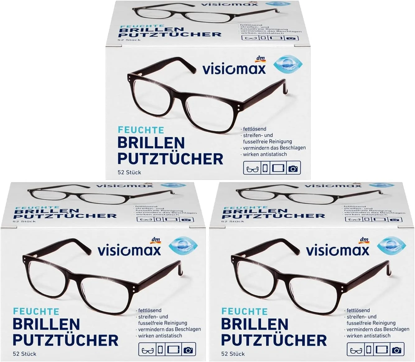 دستمال مرطوب تمیز کننده عینک - حل کننده چربی و ایجاد سطحی بدون لکه - 156 عدد - بسته 3 عددی (3 بسته 52 عددی) - مناسب برای انواع لنزهای عینک ساخته شده از شیشه و پلاستیک