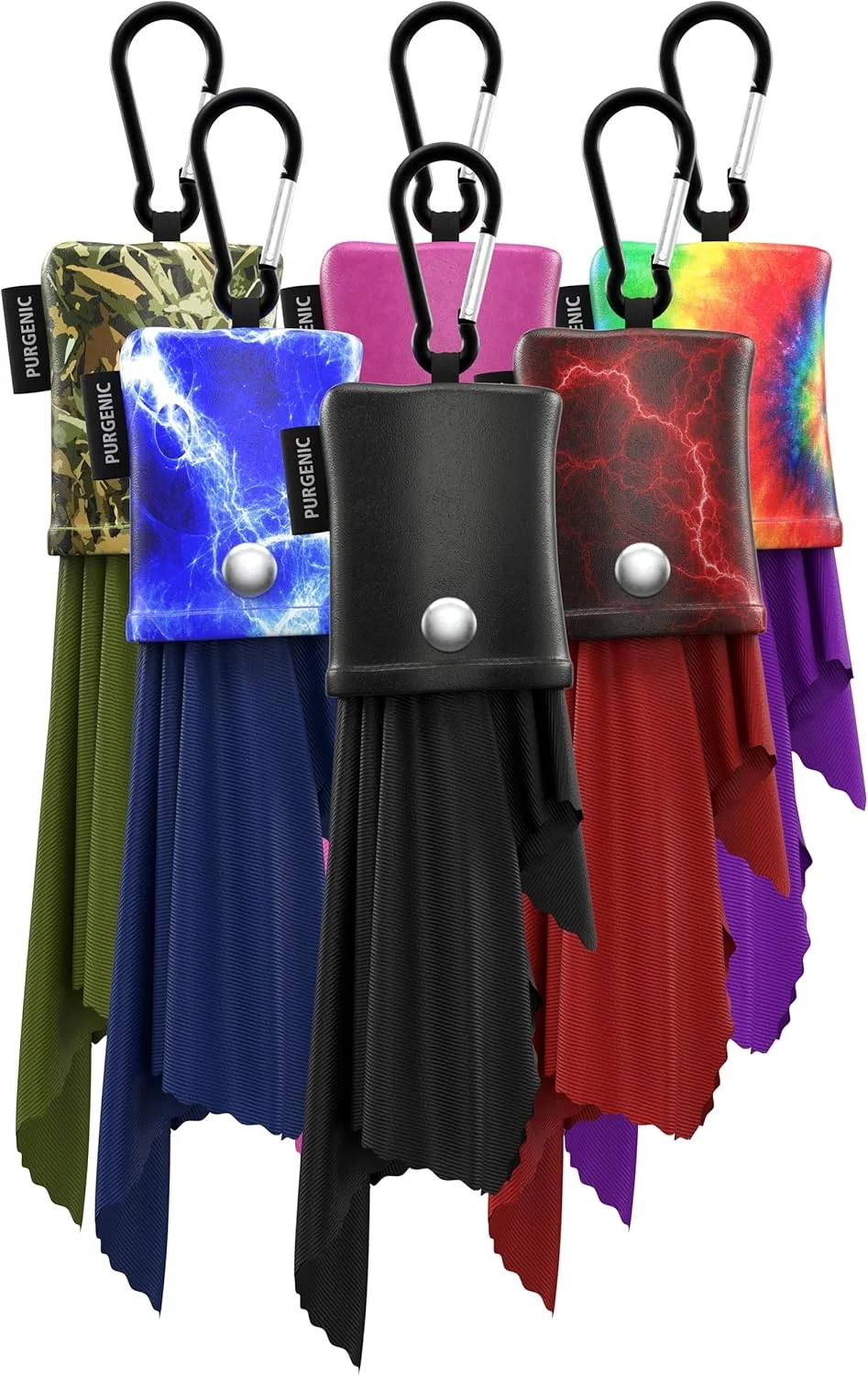 دستمال میکروفایبر تمیز کننده عینک و لنز - کیف پارچه ای با ته باز و کارابین - مقاوم در برابر آب - بسته 6 عددی - مناسب سطوح ظریف و اپتیک حساس - عینک، لنز دوربین، صفحه نمایش وسایل