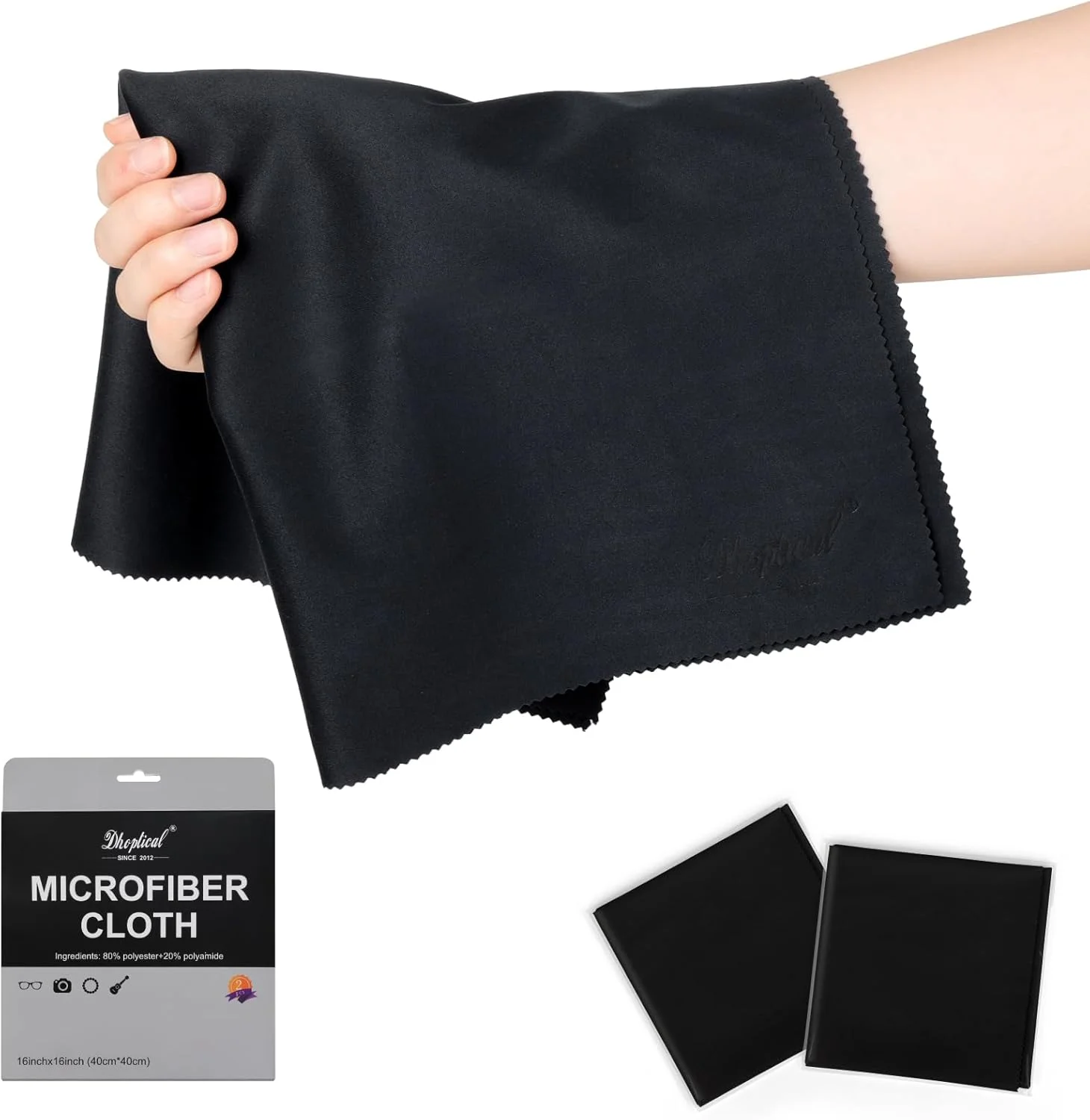 دستمال نظافت میکروفایبر بسیار بزرگ 40×40 سانتی متر مناسب عینک، جواهرات، صفحه نمایش الکترونیکی، قابل شستشو، لنز دوربین (مشکی 2 عدد)