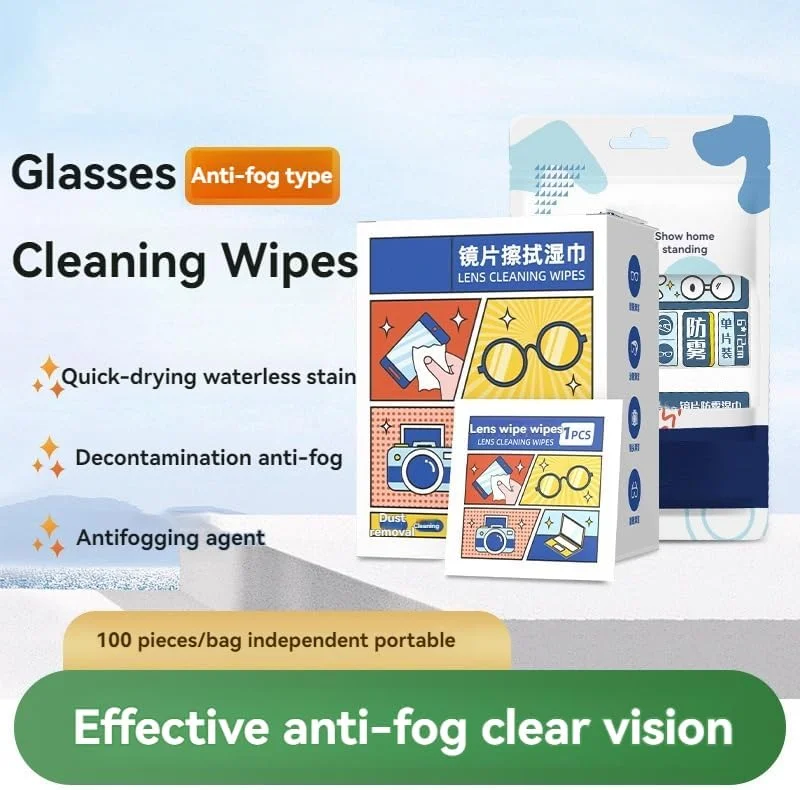 دستمال مرطوب تمیز کننده عینک یکبار مصرف 100 عددی، ضد بخار قابل حمل، بسته بندی تکی برای استفاده در حال حرکت، تمیز کننده عینک بدون ایجاد لکه، دستمال مرطوب لنز برای عینک، دوربین، تلفن همراه