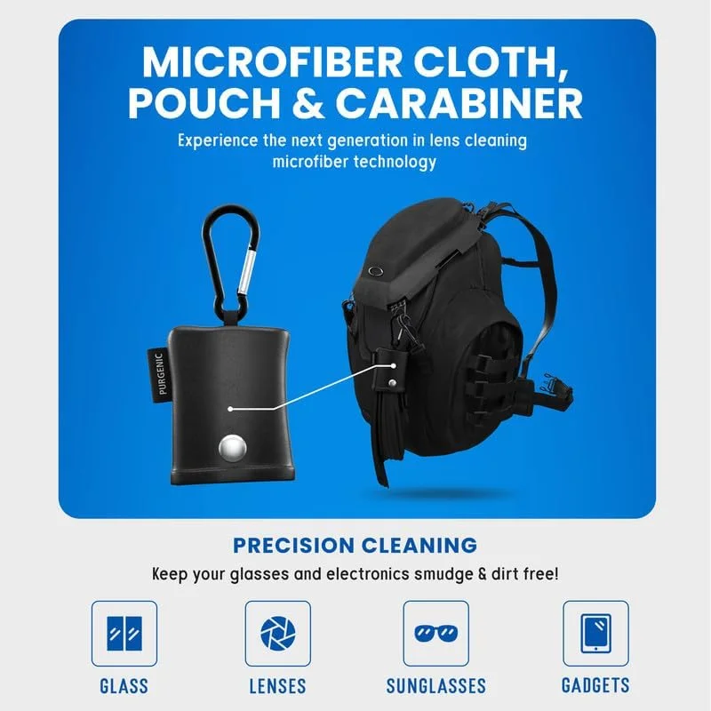 دستمال میکروفایبر تمیز کننده عینک و لنز - کیف پارچه ای با ته باز و کارابین - مقاوم در برابر آب - بسته 6 عددی - مناسب سطوح ظریف و اپتیک حساس - عینک، لنز دوربین، صفحه نمایش وسایل