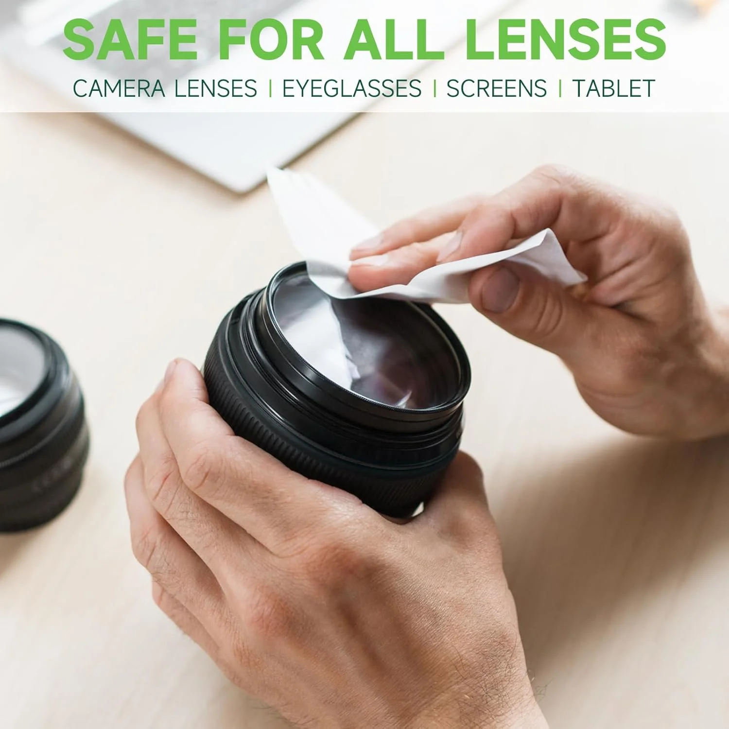 دستمال مرطوب تمیز کننده لنز 100 عددی، دستمال عینک از پیش مرطوب شده و بسته بندی جداگانه، تمیز کننده عینک برای عینک، لنز دوربین، تلفن، تبلت و صفحه نمایش کامپیوتر و سایر سطوح ظریف