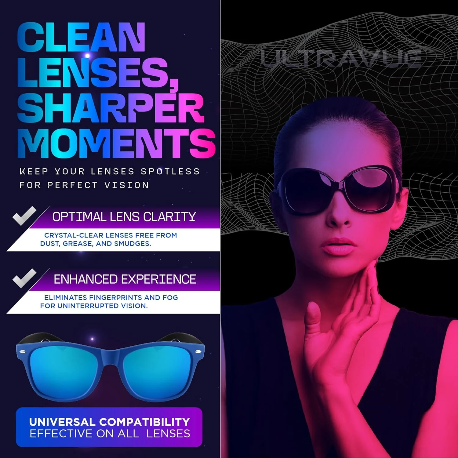 کیت تمیز کننده لنز ژلی - 3 عدد اسپری ژل تمیز کننده عینک سایز مسافرتی 2oz + 2 عدد دستمال تمیز کننده میکروفایبر - ایمن برای همه لنزها (شامل AR)، عینک و صفحه نمایش - کبالت