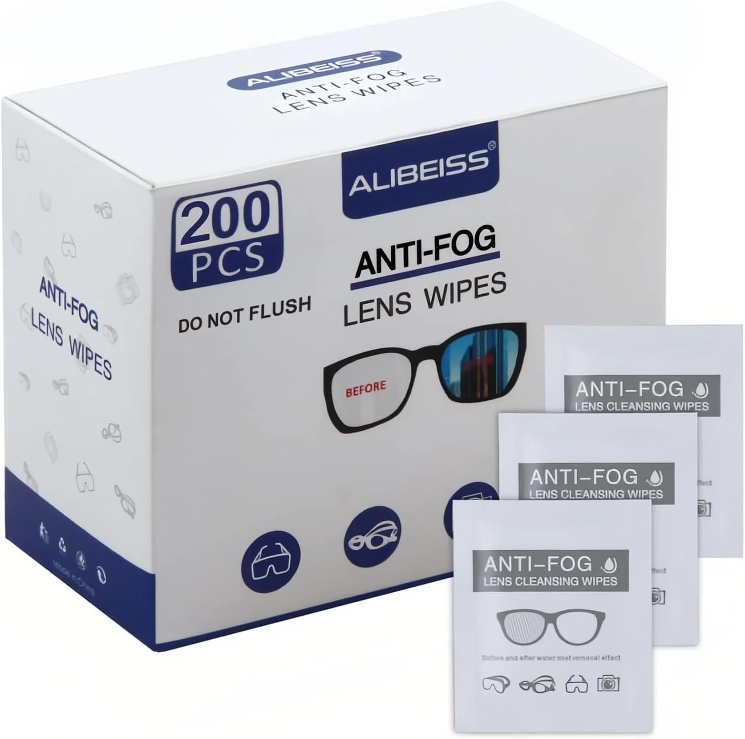 دستمال مرطوب ضد بخار لنز، 6 در 5 اینچ، برای عینک (بسته 200 عددی)