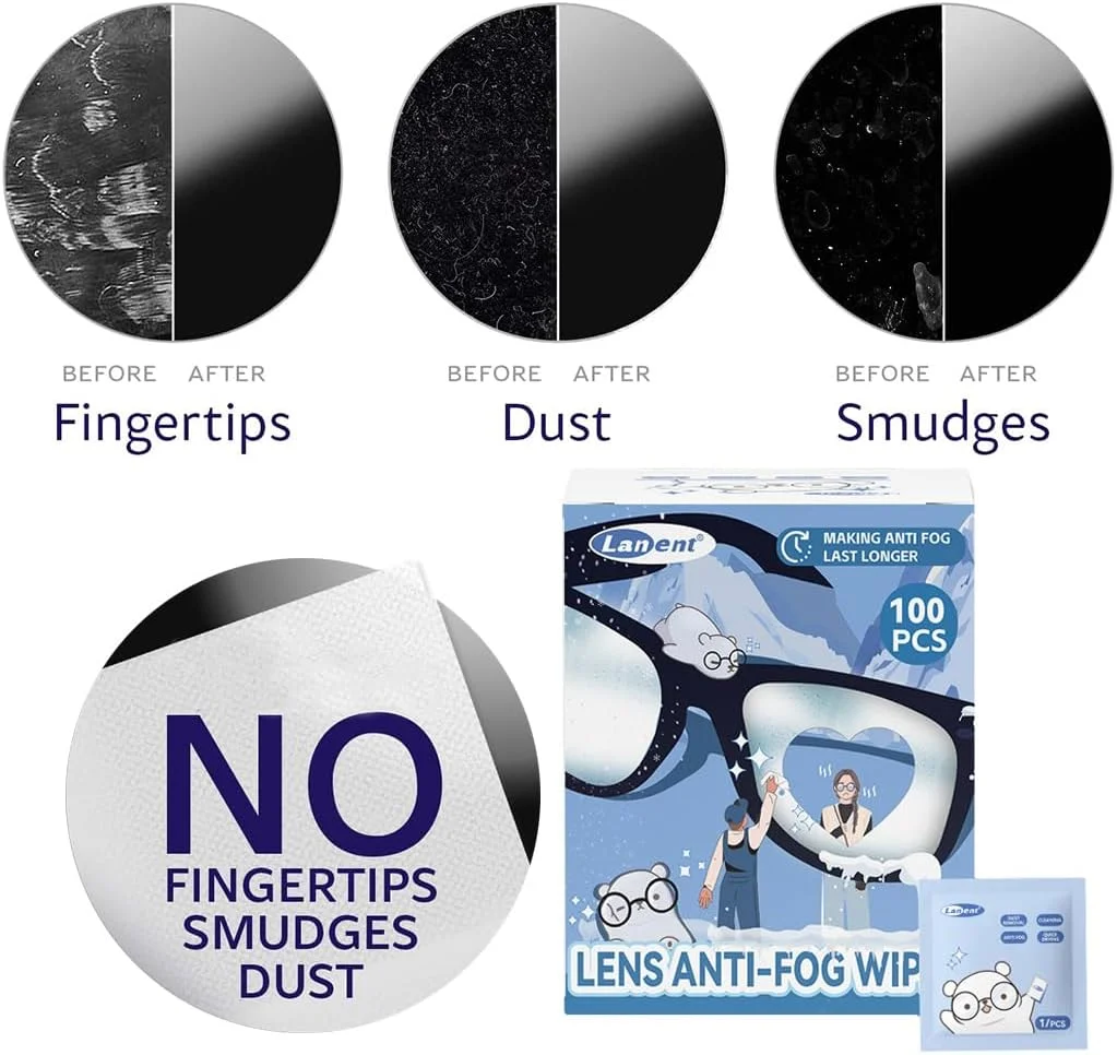 دستمال مرطوب ضد بخار Goodern برای عینک، 100 عدد دستمال کاغذی یکبار مصرف تمیز کننده عینک، تمیز کننده لنز دوربین، از قبل مرطوب شده، بسته بندی جداگانه برای عینک آفتابی، لنزهای نوری، عینک محافظ، صفحه نمایش تلفن، 6×12 سانتی متر