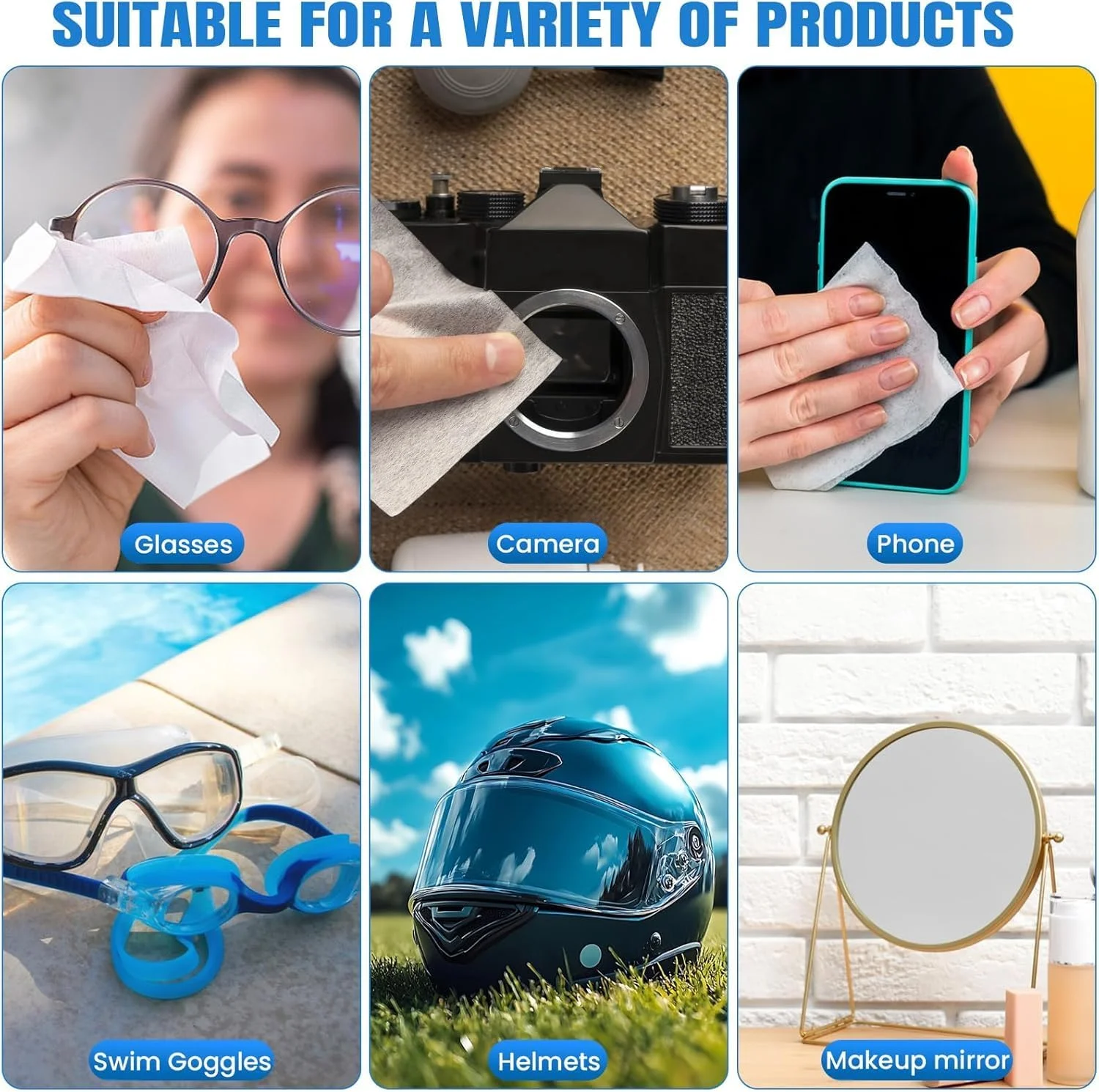 دستمال مرطوب تمیز کننده عینک یکبار مصرف NALACAL بسته 100 عددی - دستمال مرطوب قابل حمل برای عینک، دوربین، تلفن همراه و موارد دیگر - بسته بندی جداگانه برای استفاده در حال حرکت