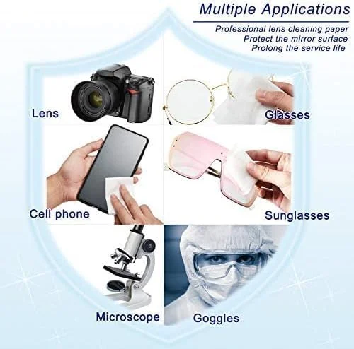 دستمال کاغذی تمیز کننده لنز 500 عددی - ایده آل برای لنز دوربین، میکروسکوپ، صفحه نمایش کامپیوتر، ذره بین و عینک (10 دفترچه)