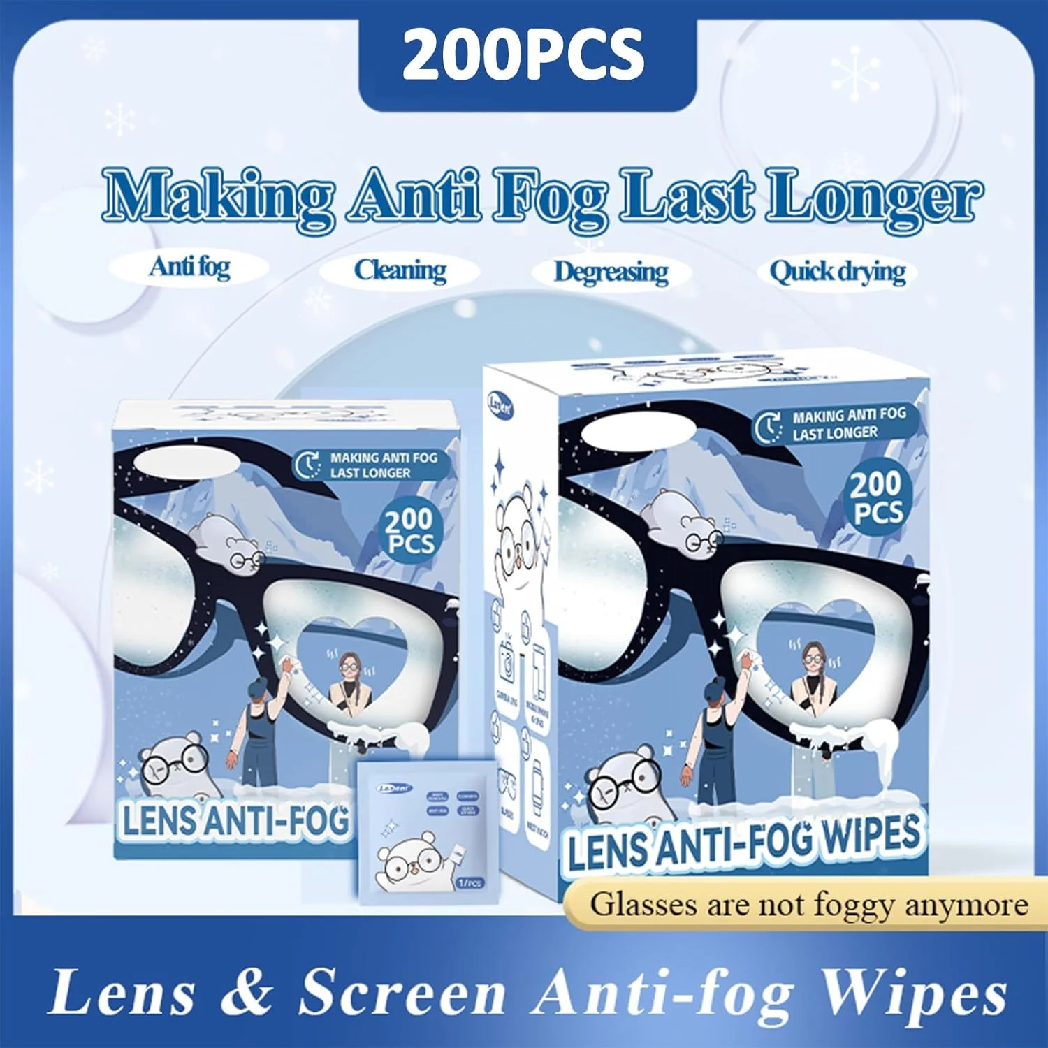 ۲۰۰ عدد دستمال مرطوب تمیز کننده لنز صفحه نمایش، دستمال مرطوب ضد بخار برای عینک، دستمال مرطوب لنز، دستمال مرطوب تمیز کننده شیشه و صفحه نمایش، بدون ایجاد خش، مناسب برای صفحه نمایش عینک و غیره. بسته بندی جداگانه.