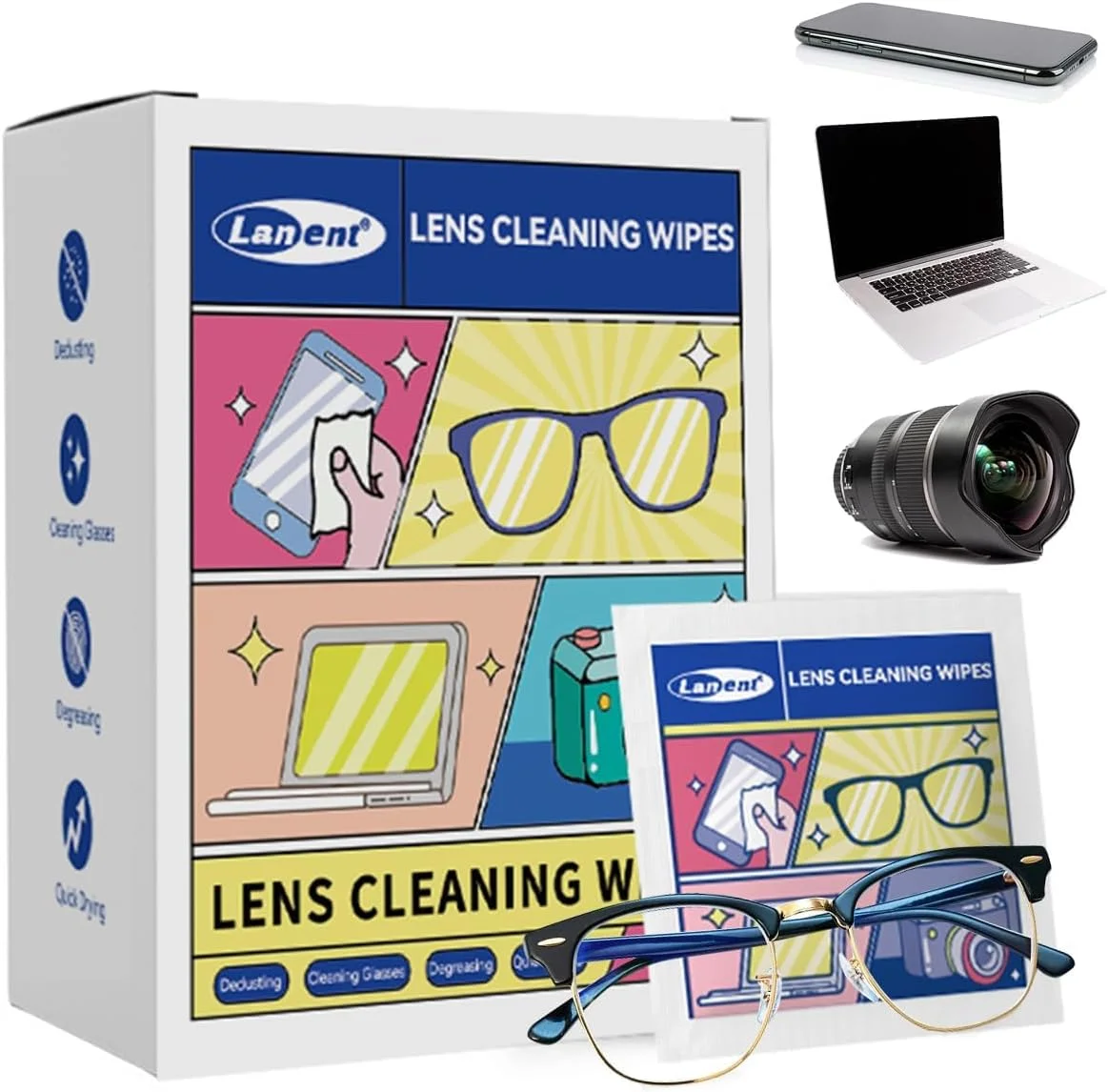 دستمال مرطوب تمیز کننده لنز عینک، تمیز کننده عینک بسته بندی جداگانه، دستمال مرطوب تمیز کننده لنز برای تمام سطوح نوری (100 عدد) دستمال مرطوب تمیز کننده لنز عینک، تمیز کننده عینک بسته بندی جداگانه، دستمال مرطوب تمیز کننده لنز برای تمام سطوح نوری (100 عدد)