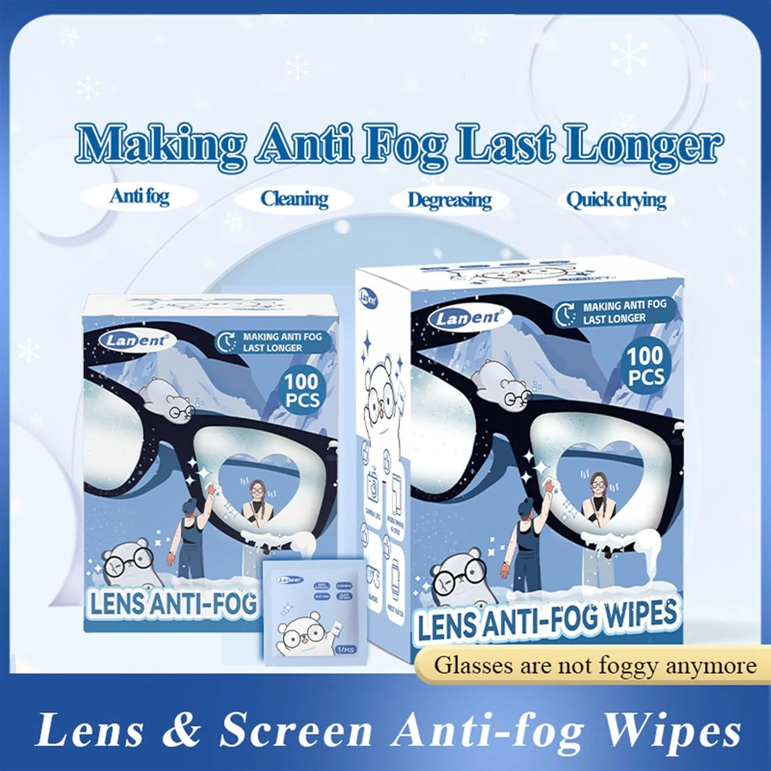 دستمال مرطوب ضد بخار YJ&Z، بسته بندی تکی، مناسب برای عینک، تلفن، دوربین، کلاه ایمنی، اثر طولانی مدت، 6x12 سانتی متر، بسته 100 عددی