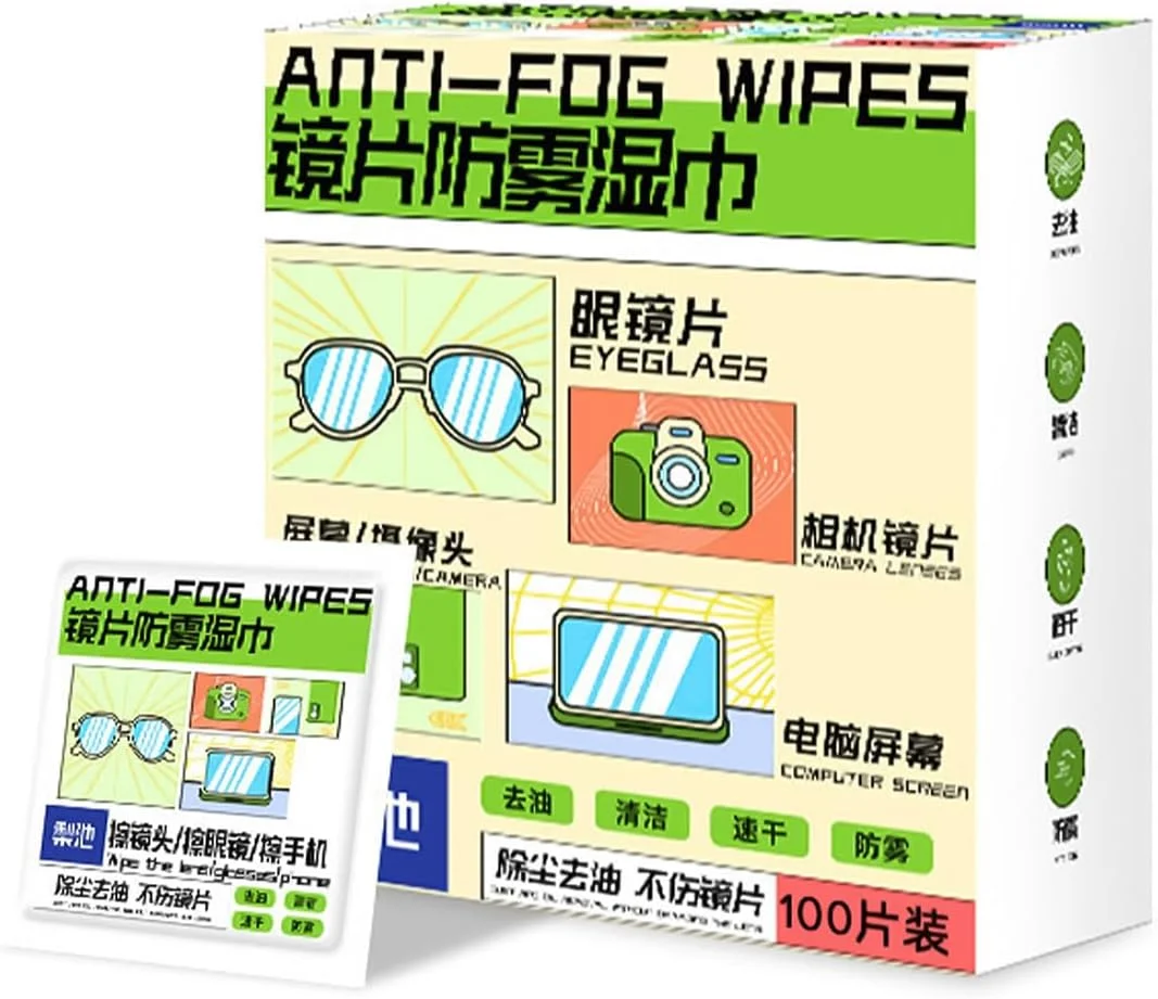 دستمال مرطوب عدسی Necomi بسته 100 عددی، ضد بخار، بسته بندی تکی، تمیز کننده بدون رگه برای عینک و صفحه نمایش لپ تاپ، دستمال تمیز کننده عینک عمده، دستمال عینک آفتابی و تلفن
