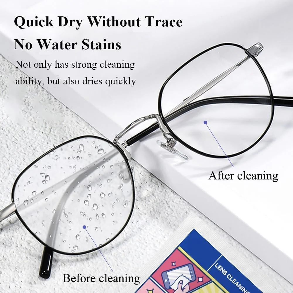 ۱۰۰ عدد دستمال مرطوب تمیز کننده لنز، خشک شدن سریع، بدون ایجاد لکه، تمیز کردن بدون خط و خش برای عینک، صفحه نمایش کامپیوتر و لپ تاپ، تلفن های هوشمند، لنزهای نوری، عینک های محافظ و صفحه نمایش ساعت