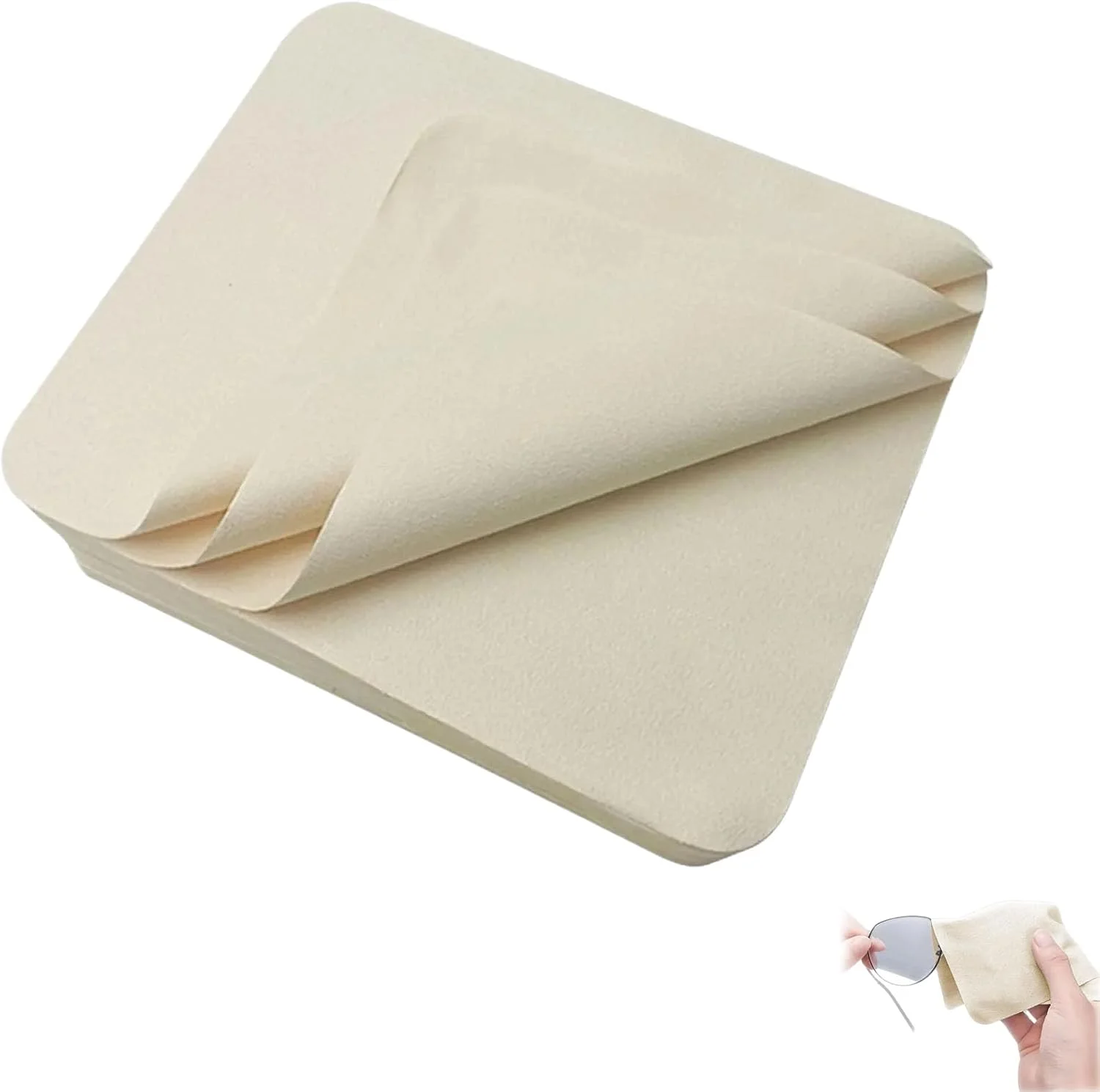 ۵۰ عدد دستمال تمیز کننده عینک جیر، پارچه تمیز کننده لنز برای لنزها، عینک، صفحه نمایش، دوربین، آیپد، آیفون، عینک (بژ)